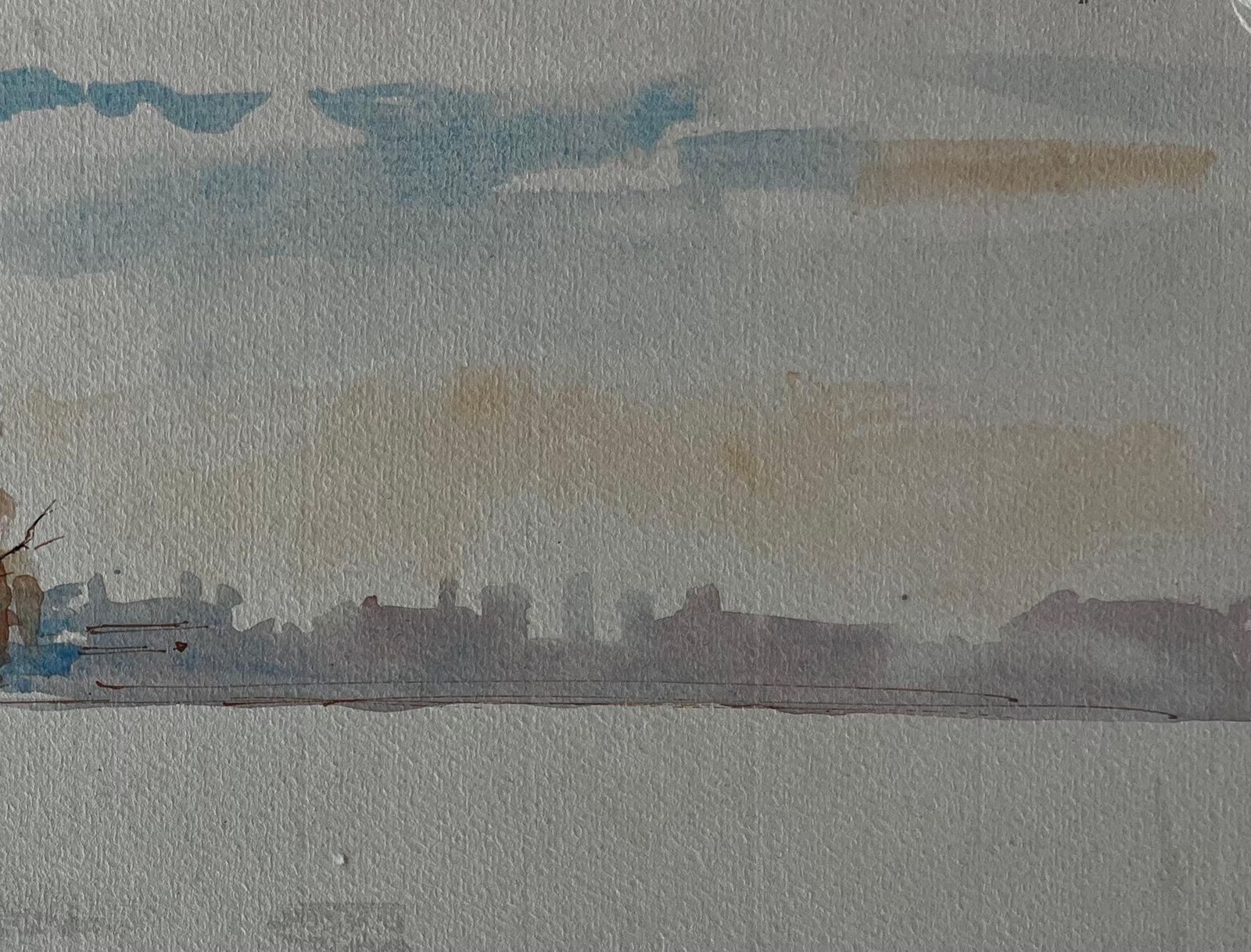 Pierre Neveuriverside Landscape In Winter Light Watercolour By Pierre Neveu photo for sale