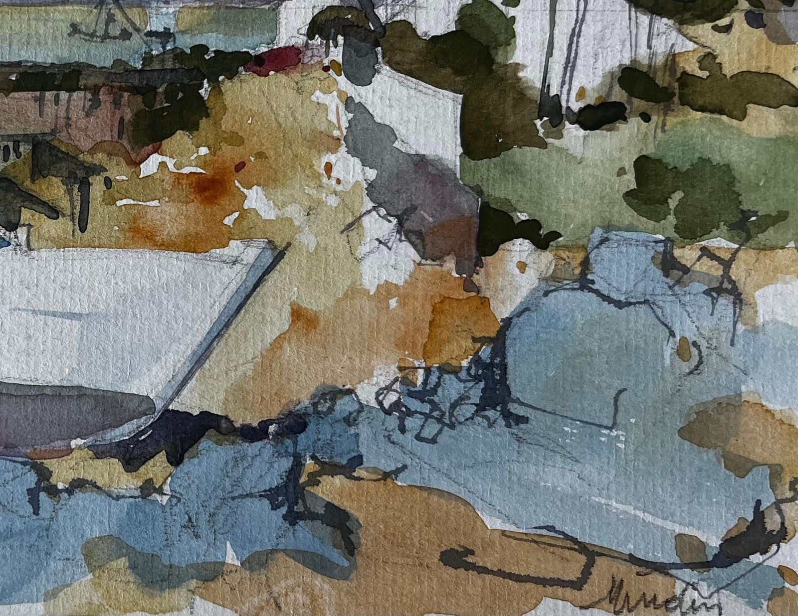 Pierre Neveumindin Estuary Scene With Boat And Carrelets French Coastal Watercolour photo Art