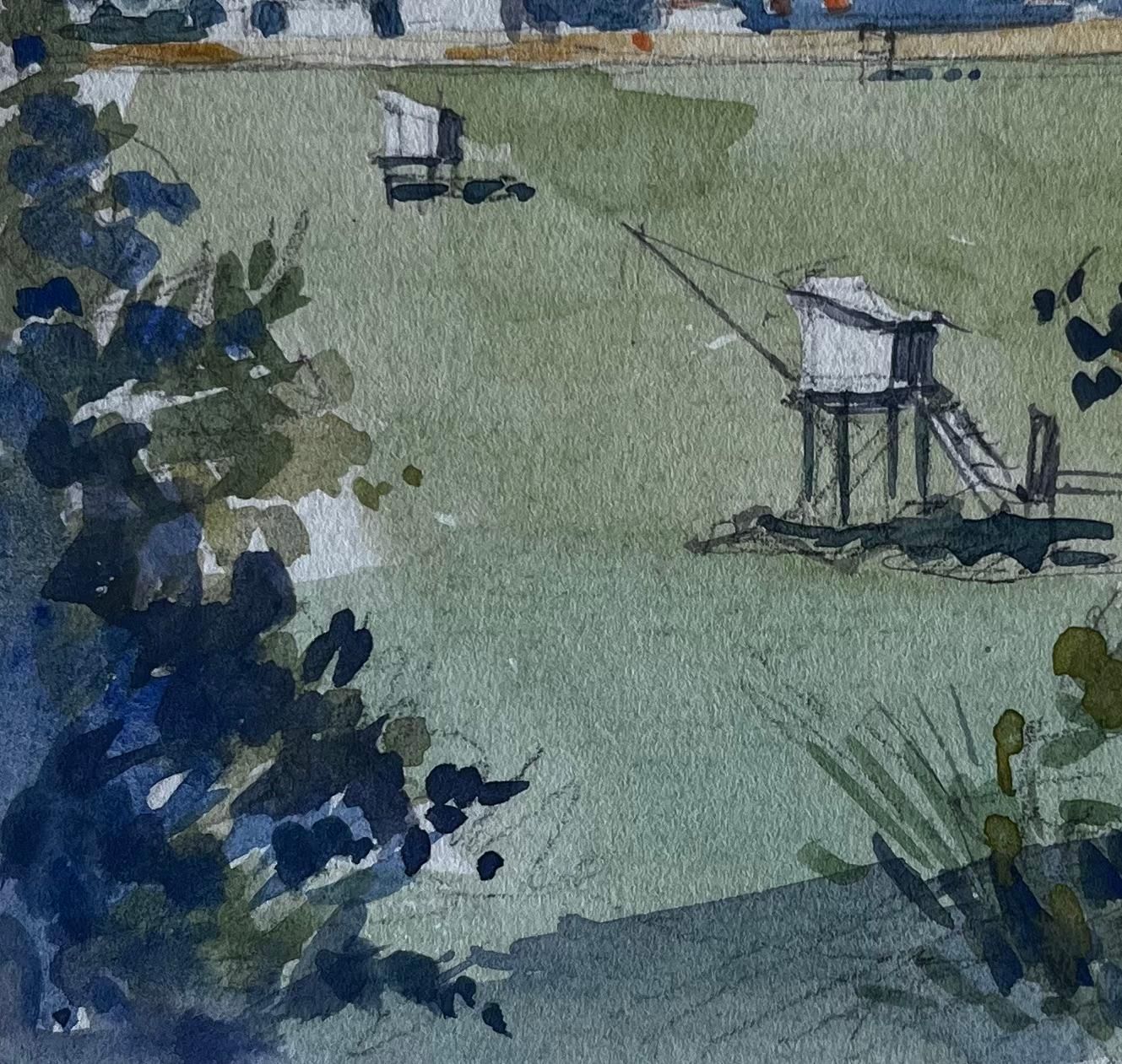 Pierre Neveule Pontreau French Coastal Fishing Huts Watercolour Maritime Scene photo vinterior
