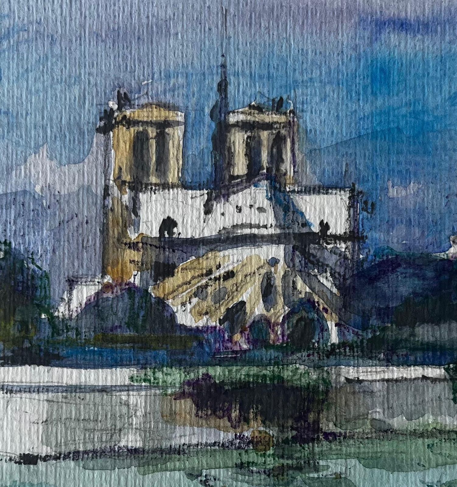 Pierre Neveunotre Dame Cathedral Paris River Seine French Watercolour Cityscape photo buy