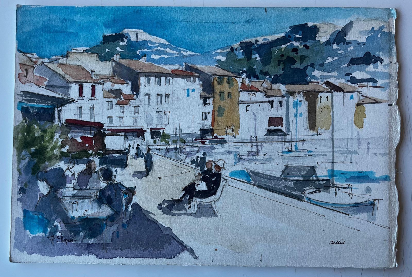Pierre Neveuharbour Promenade At Cassis South Of France French Watercolour By Pierre Neveu photo furniture