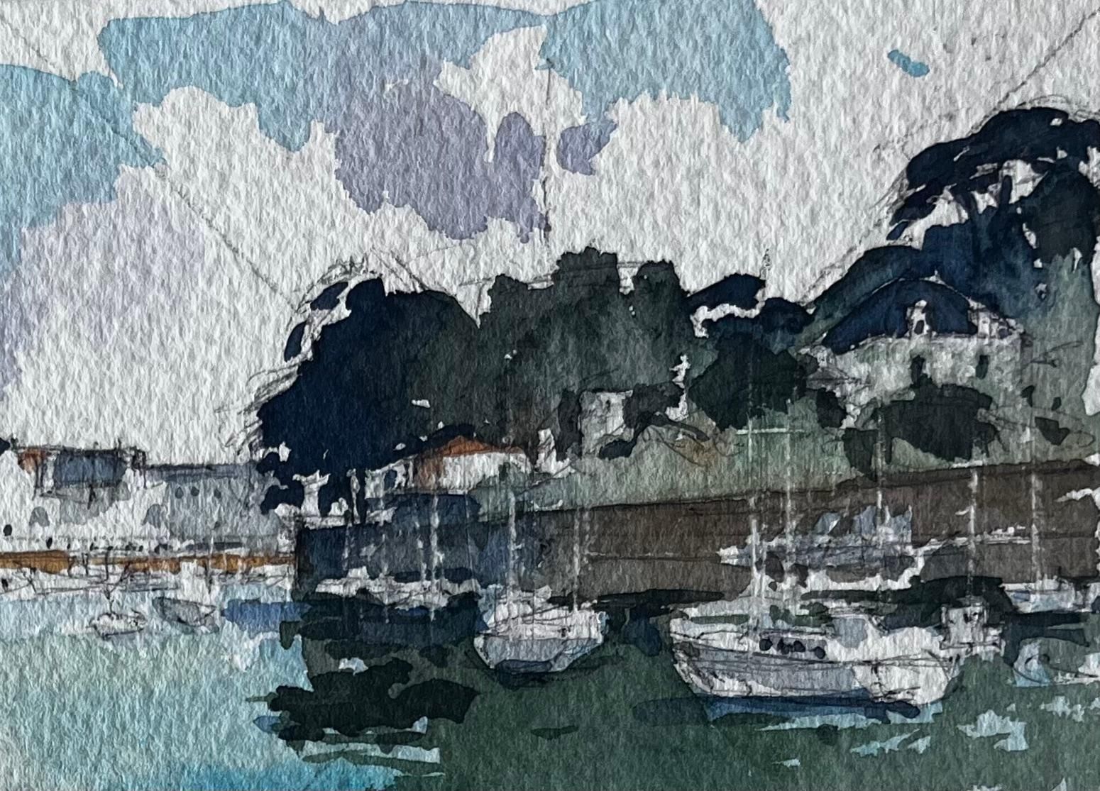 Pierre Neveufrench Brittany Harbour Scene Coastal Watercolour Seascape By Pierre Neveu photo for sale