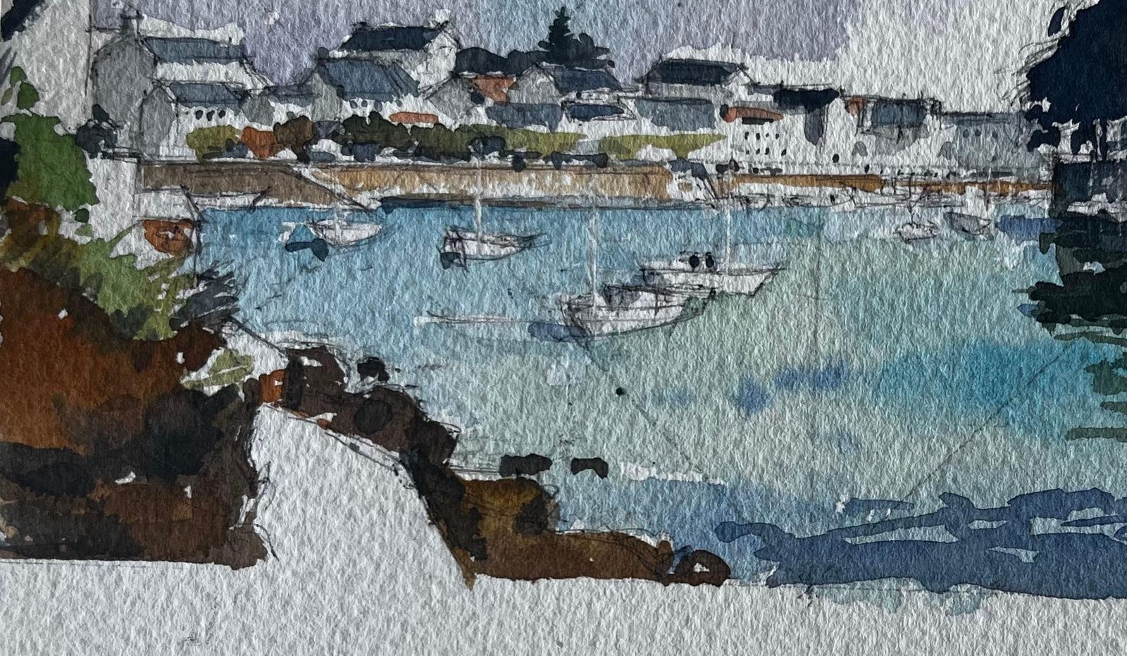 Pierre Neveufrench Brittany Harbour Scene Coastal Watercolour Seascape By Pierre Neveu photo buy