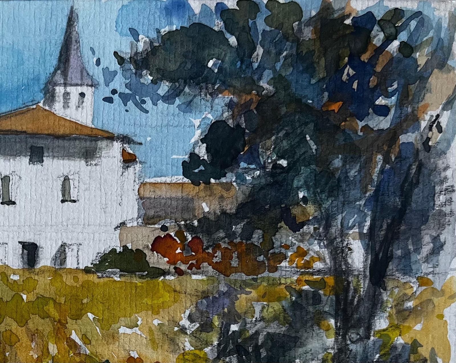 Pierre Neveufrench Village Landscape With Church Watercolour By Pierre Neveu photo Art
