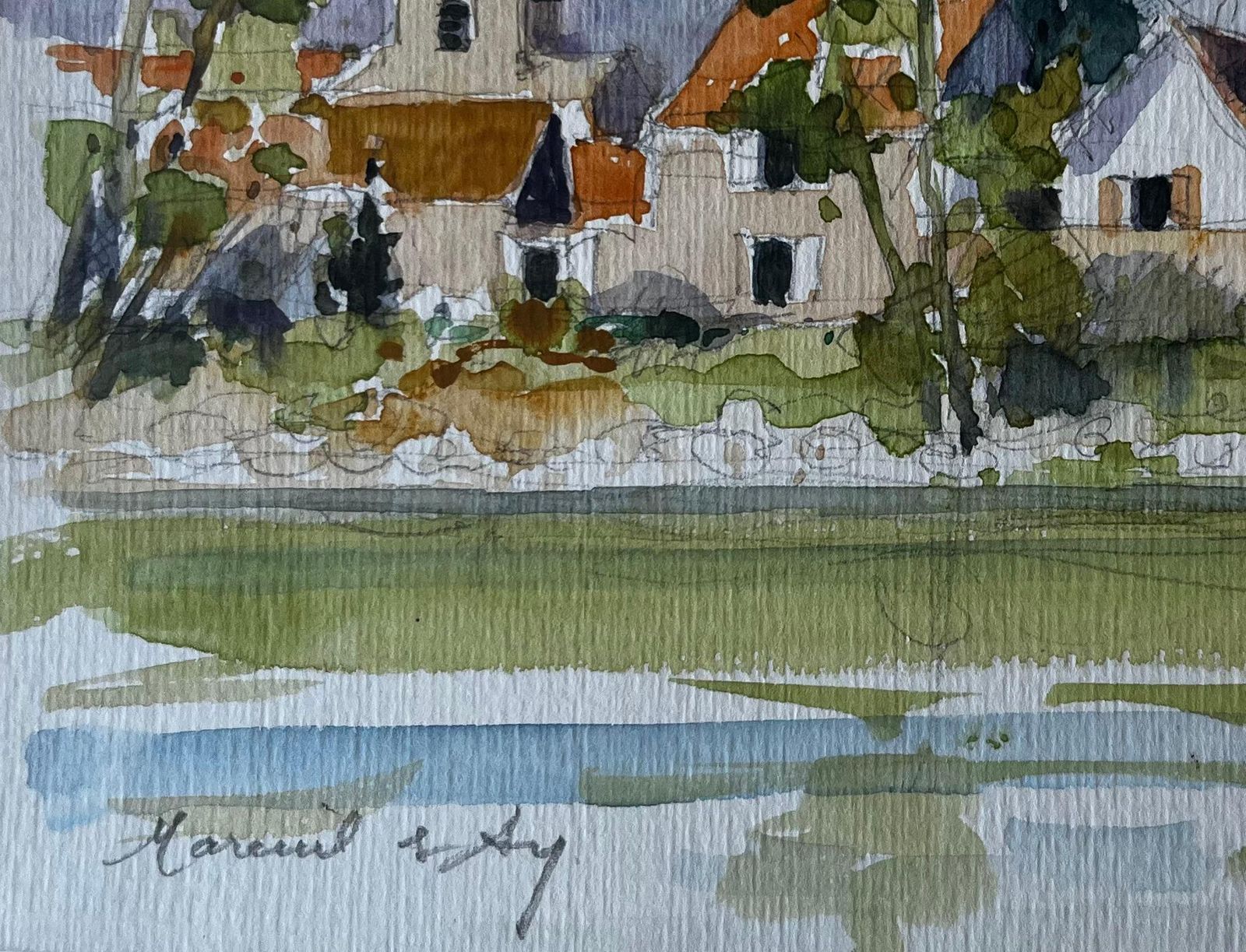 Pierre Neveuhameau De Loy Riverside Village French Watercolour By Pierre Neveu photo vinterior