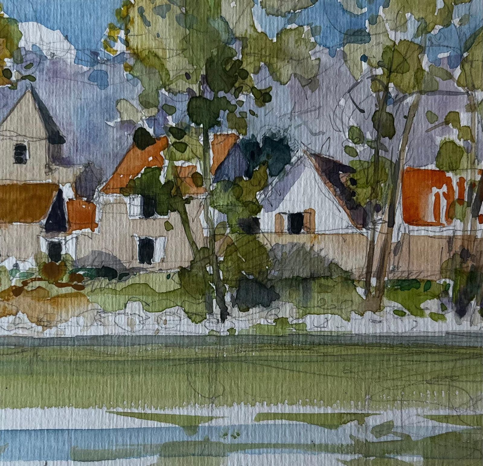 Pierre Neveuhameau De Loy Riverside Village French Watercolour By Pierre Neveu photo buy