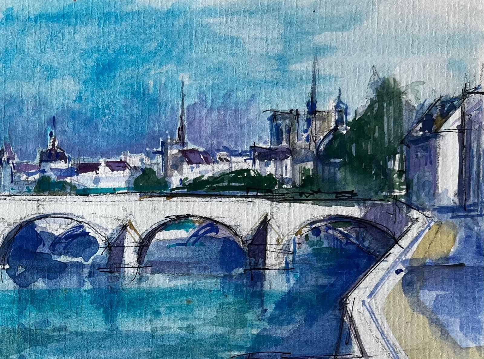 Pierre Neveupont Neuf Paris River Seine Bridge French Watercolour Cityscape By Pierre Neveu photo Art