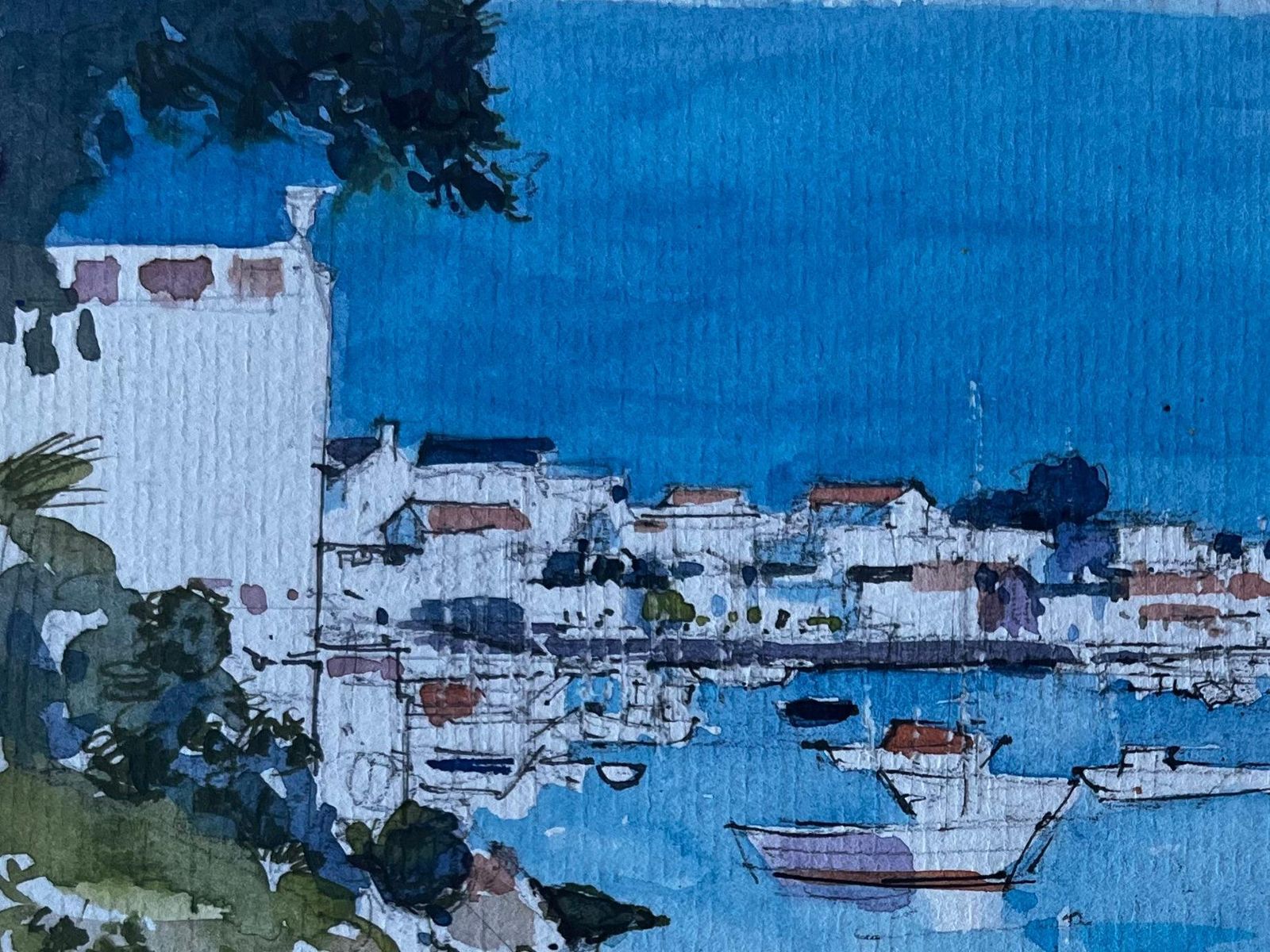 Pierre Neveuharbour At La Trinité Sur Mer Brittany French Coastal Watercolour photo for sale