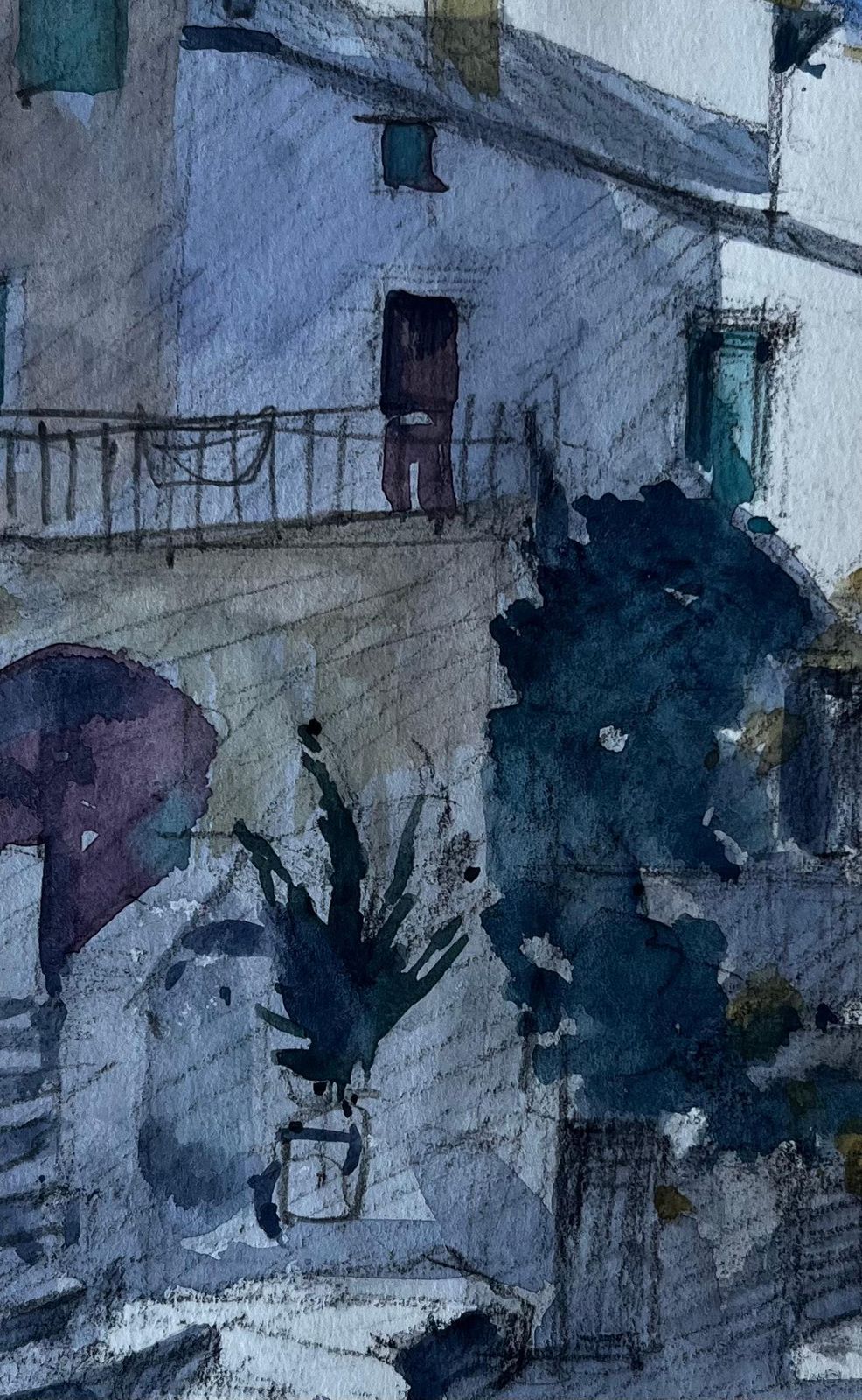 Pierre Neveusunlit Steps In Menton French Riviera Street Scene Watercolour By Pierre Neveu photo buy