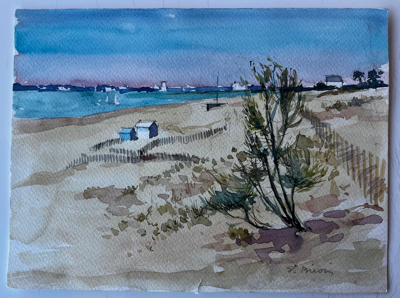 Pierre Neveudunes And Beach Huts At Saint Briac Sur Mer Brittany French Watercolour photo furniture