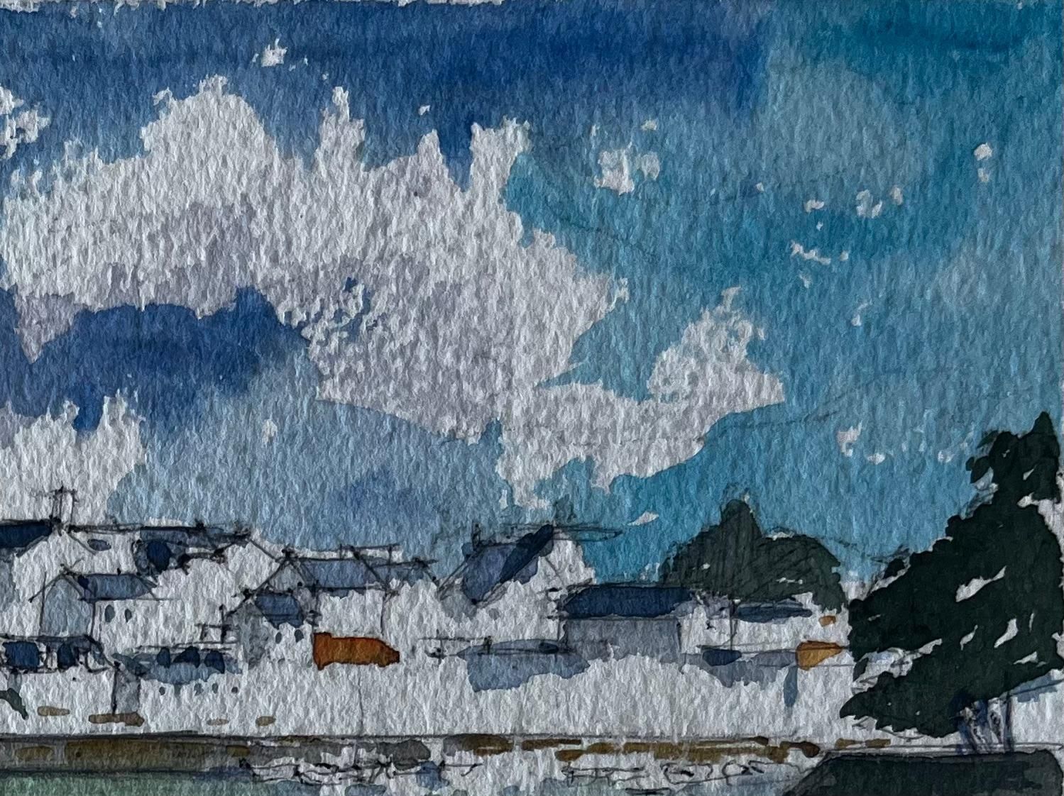 Pierre Neveufrench Brittany Harbour View Coastal Watercolour Seascape By Pierre Neveu photo 449.0
