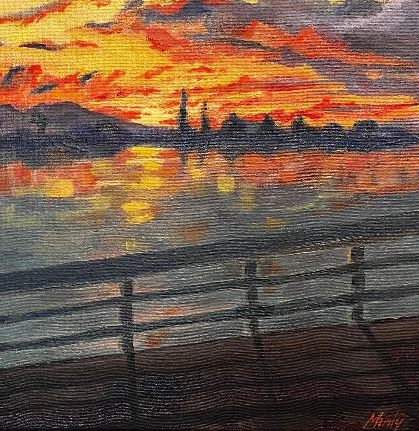 Minty Ramseysanta Cruz Pier California Original Oil On Canvas Vibrant Sunset Seascape2024 photo for sale