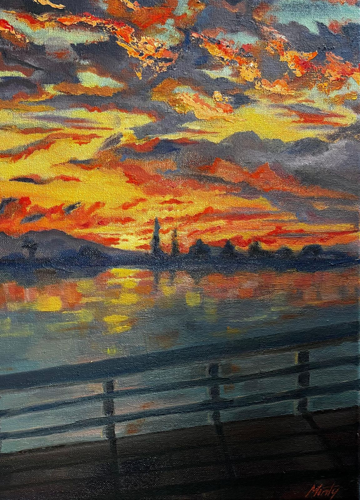 Minty Ramseysanta Cruz Pier California Original Oil On Canvas Vibrant Sunset Seascape2024 photo buy