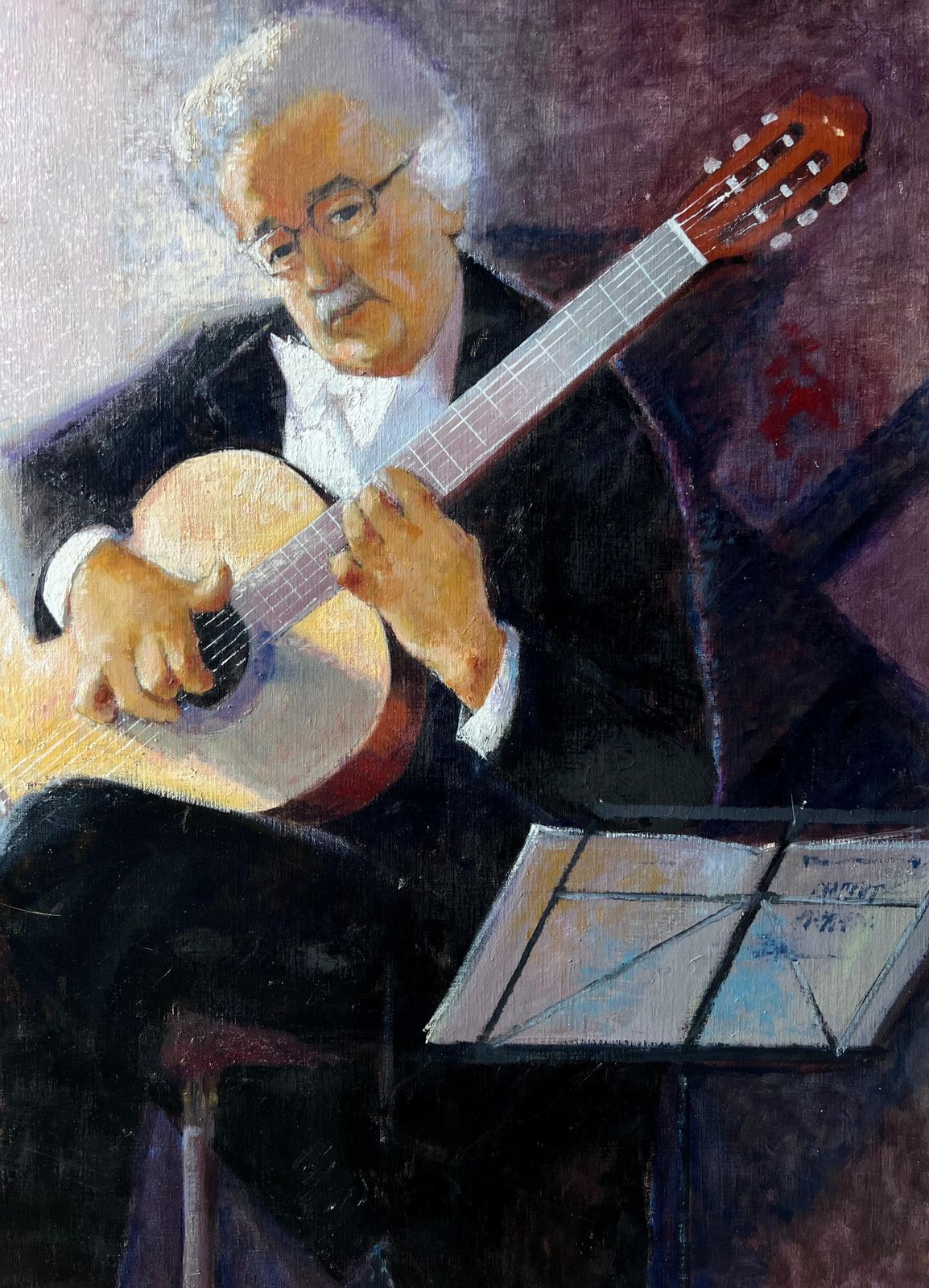 Pierre Neveuclassical Guitarist Reading Notes In Concert French Oil Painting photo Art