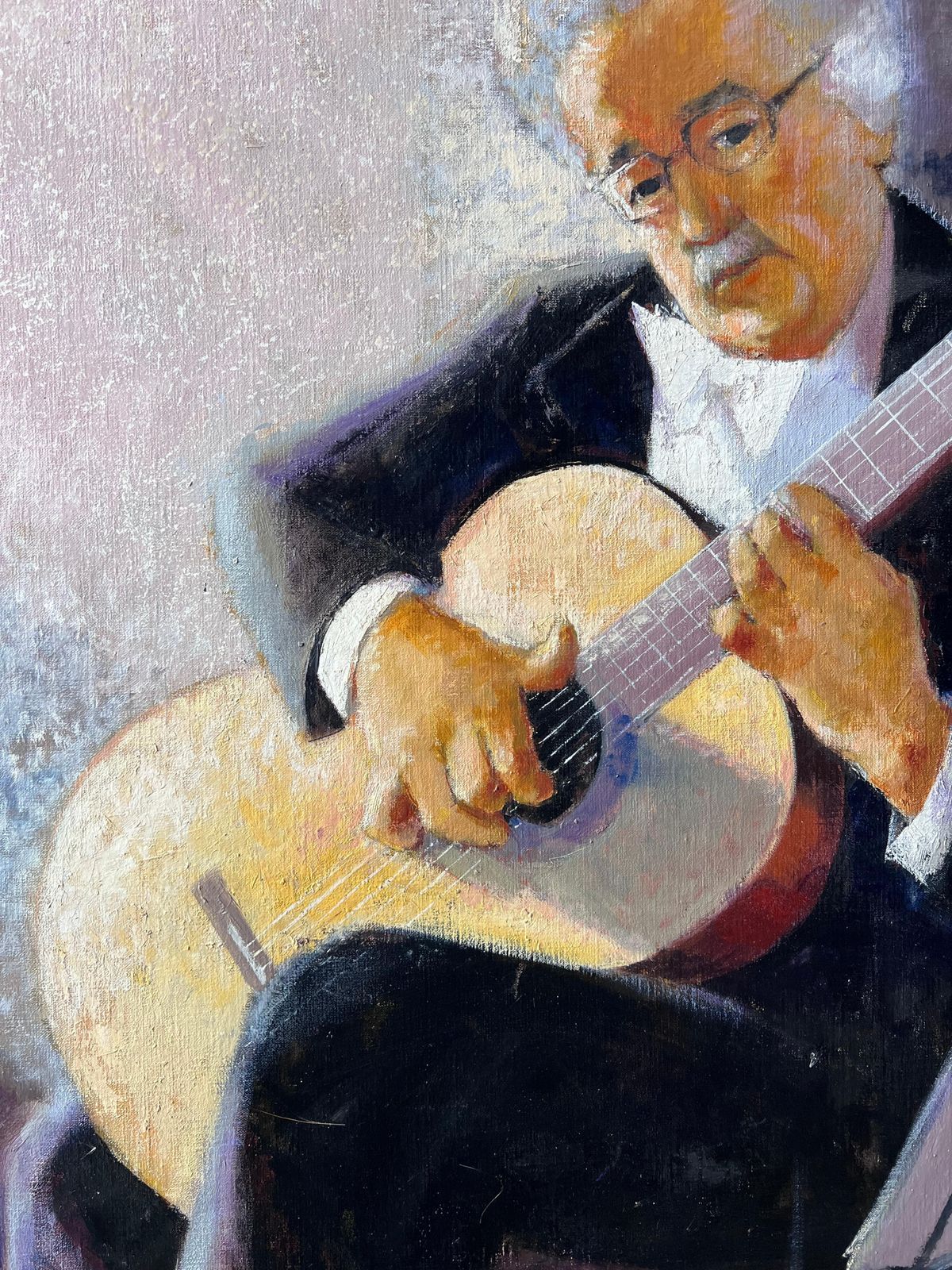 Pierre Neveuclassical Guitarist Reading Notes In Concert French Oil Painting photo vinterior