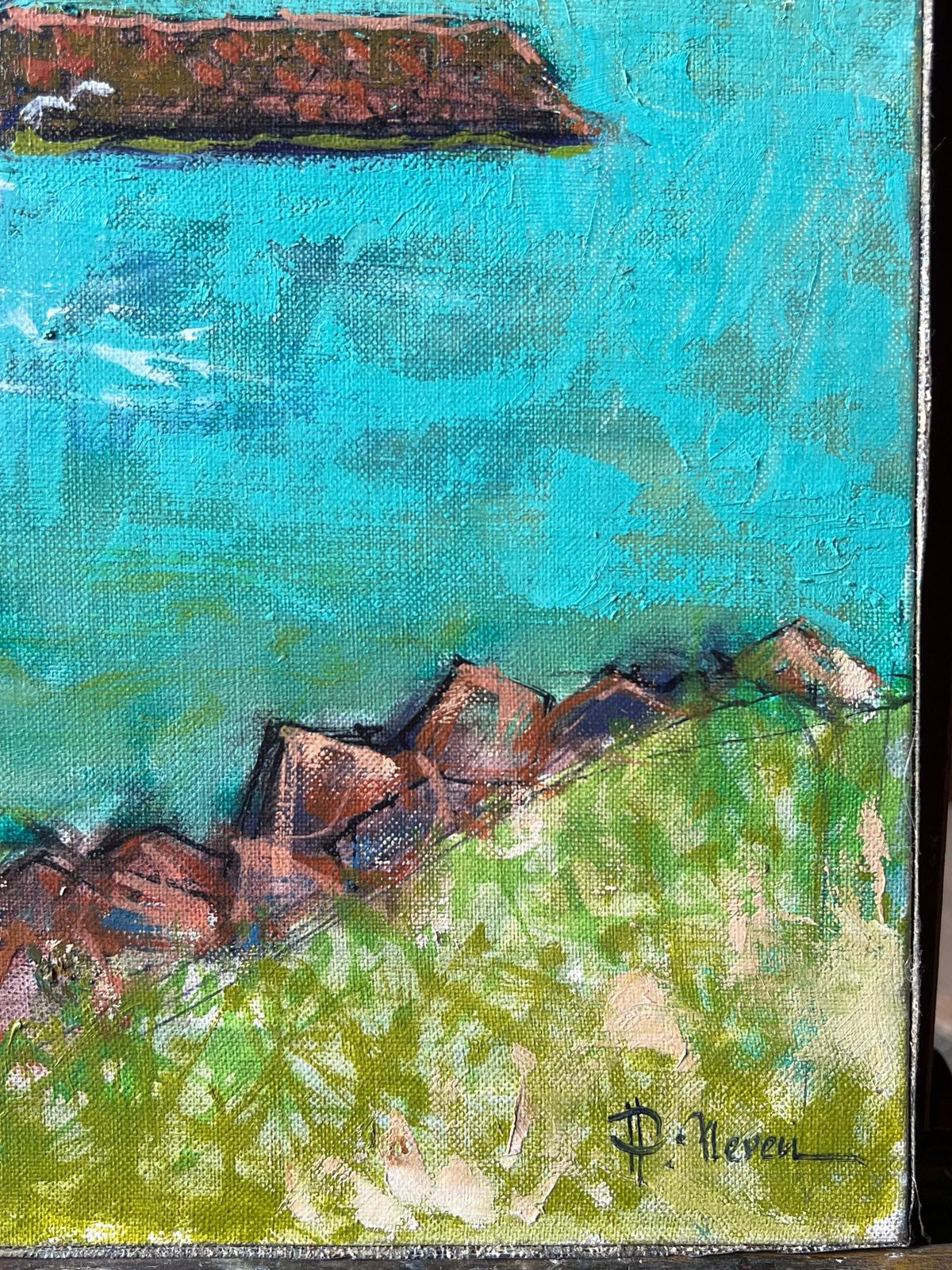 Pierre Neveufishing Boats In Harbour In Bright Green Sea Coast French Oil Painting photo vinterior