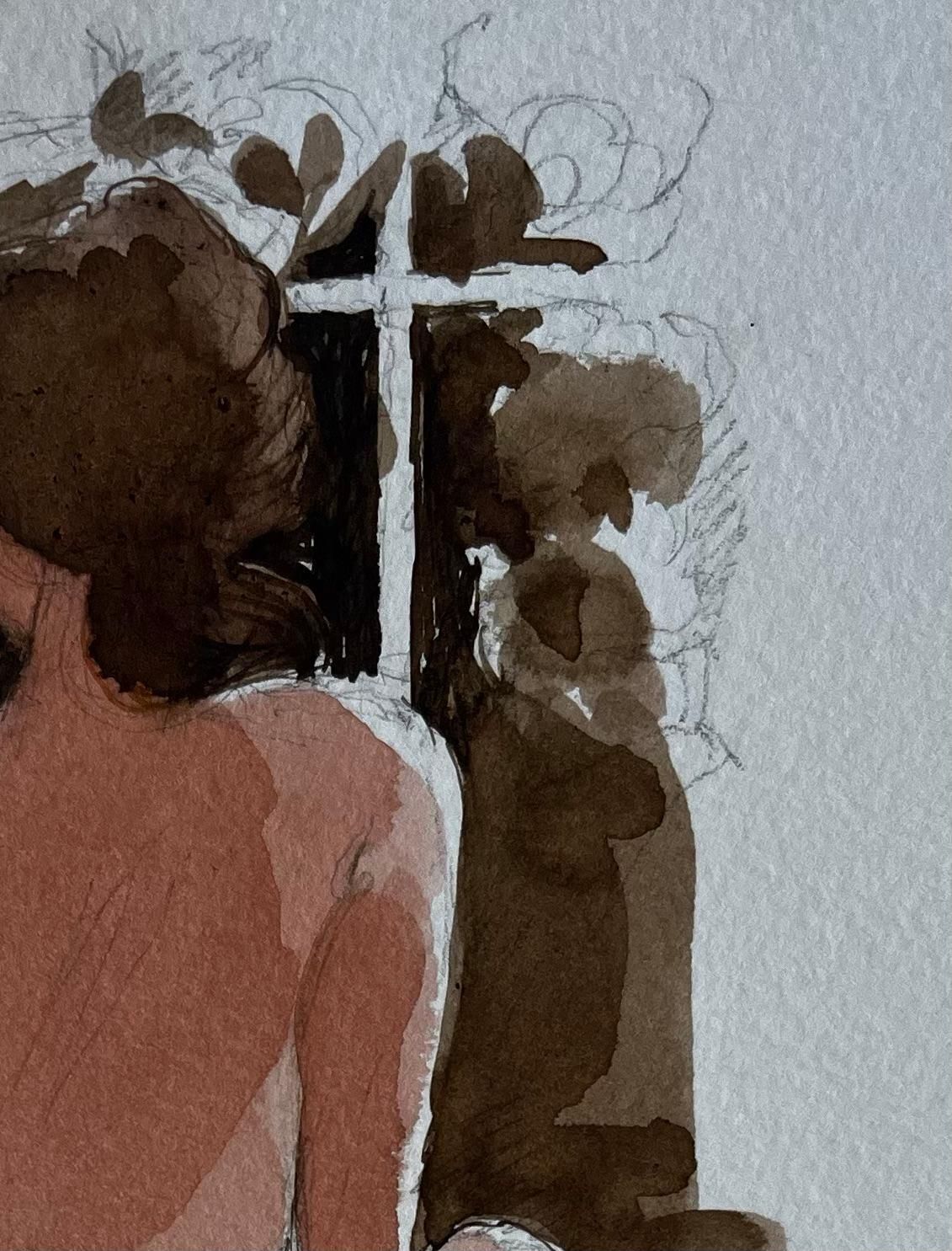 Pierre Neveuseated Female Nude By Window French Modernist Watercolour Figure Study photo Art