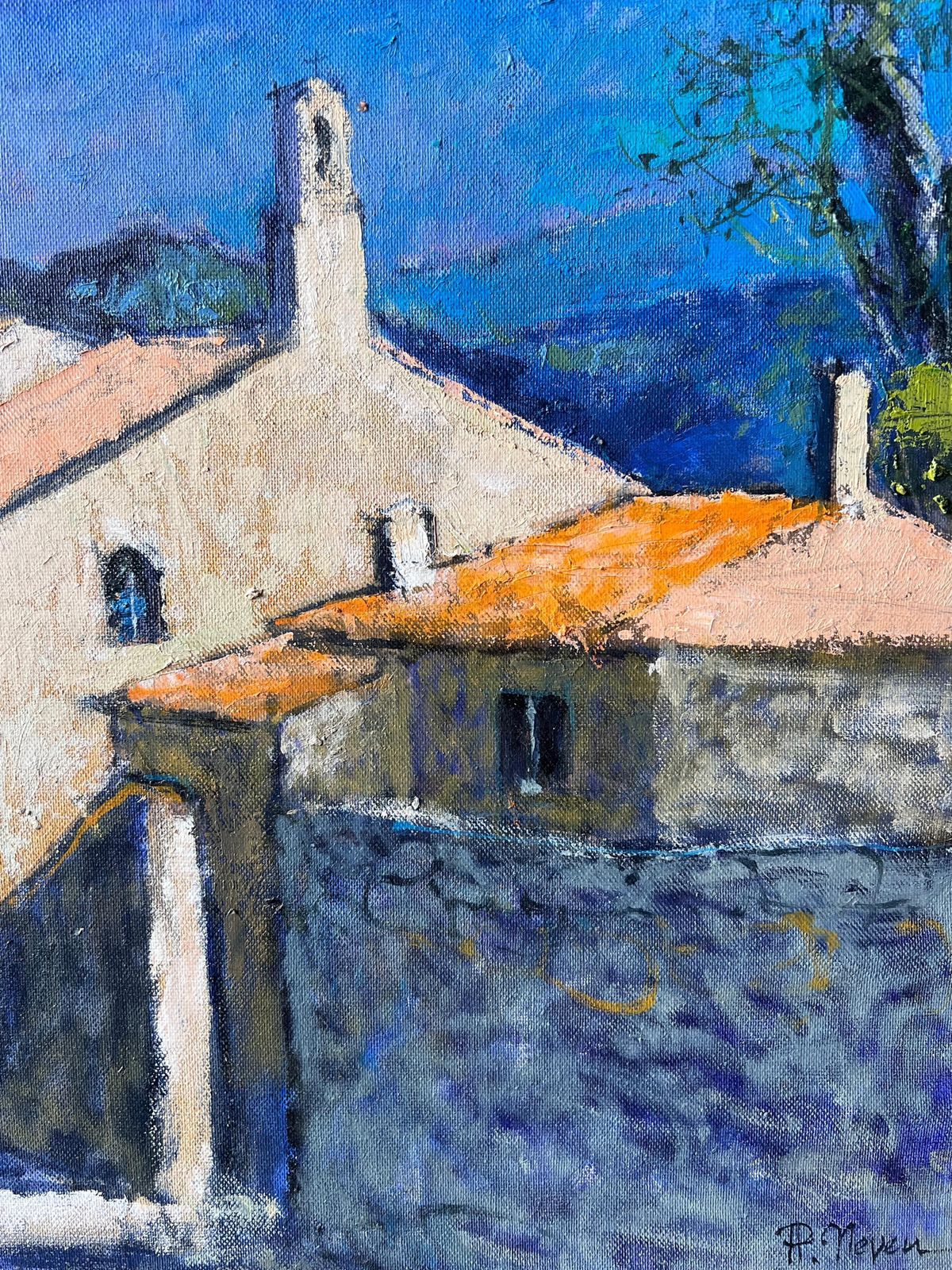 Pierre Neveusunlit Village Street In Provence Post Impressionist French Oil Painting photo for sale