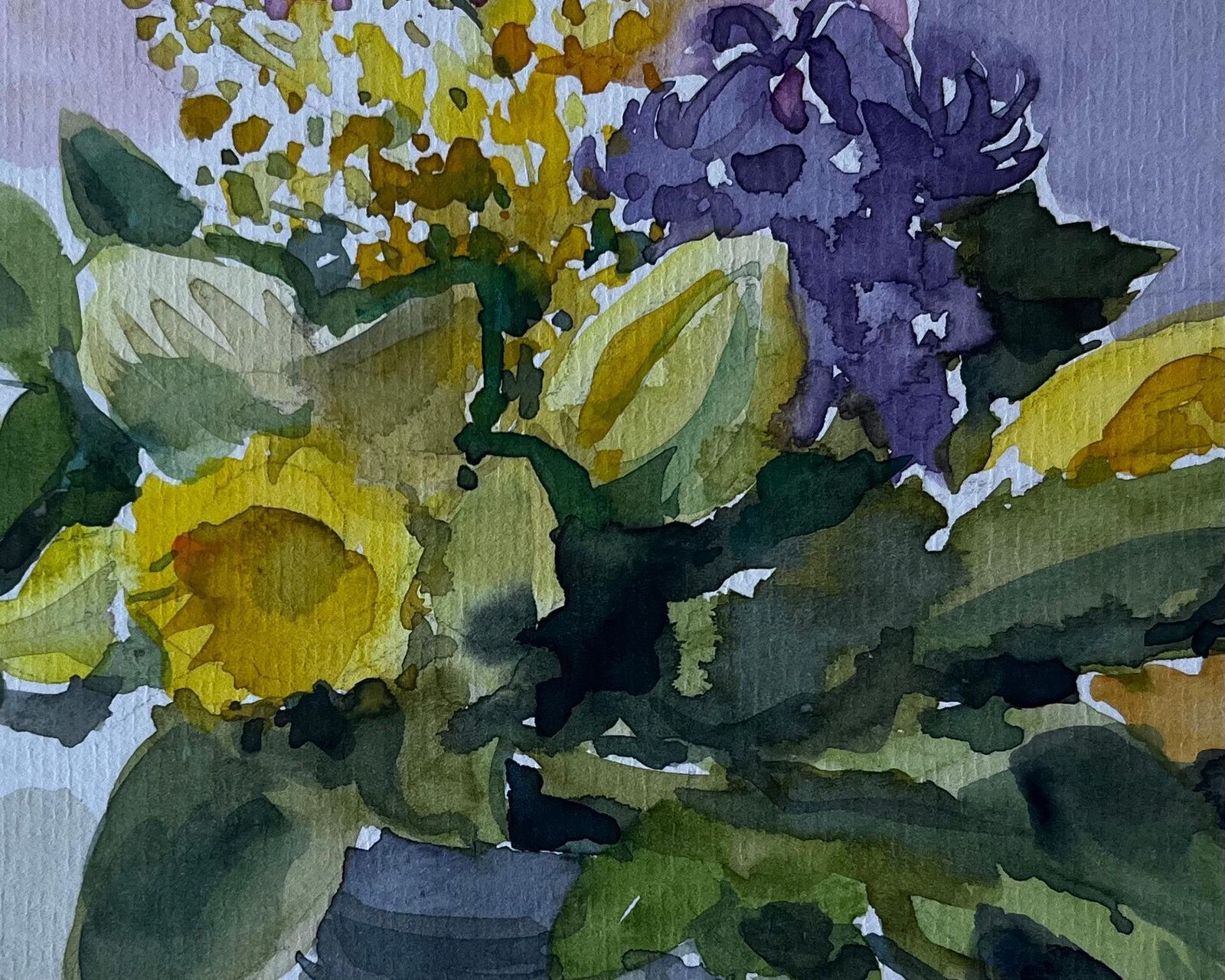 Pierre Neveusunflower And Mimosa Still Life Mid Century Watercolour By Pierre Neveu photo 525.0