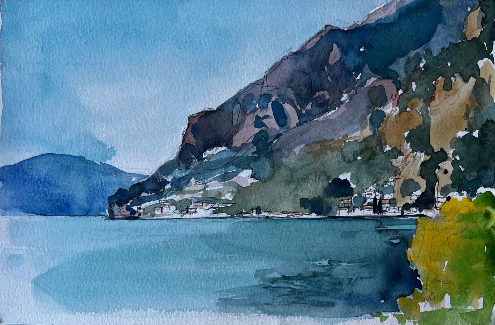 Pierre Neveulakeside Mountain Landscape French Modernist Watercolour By Pierre Neveu