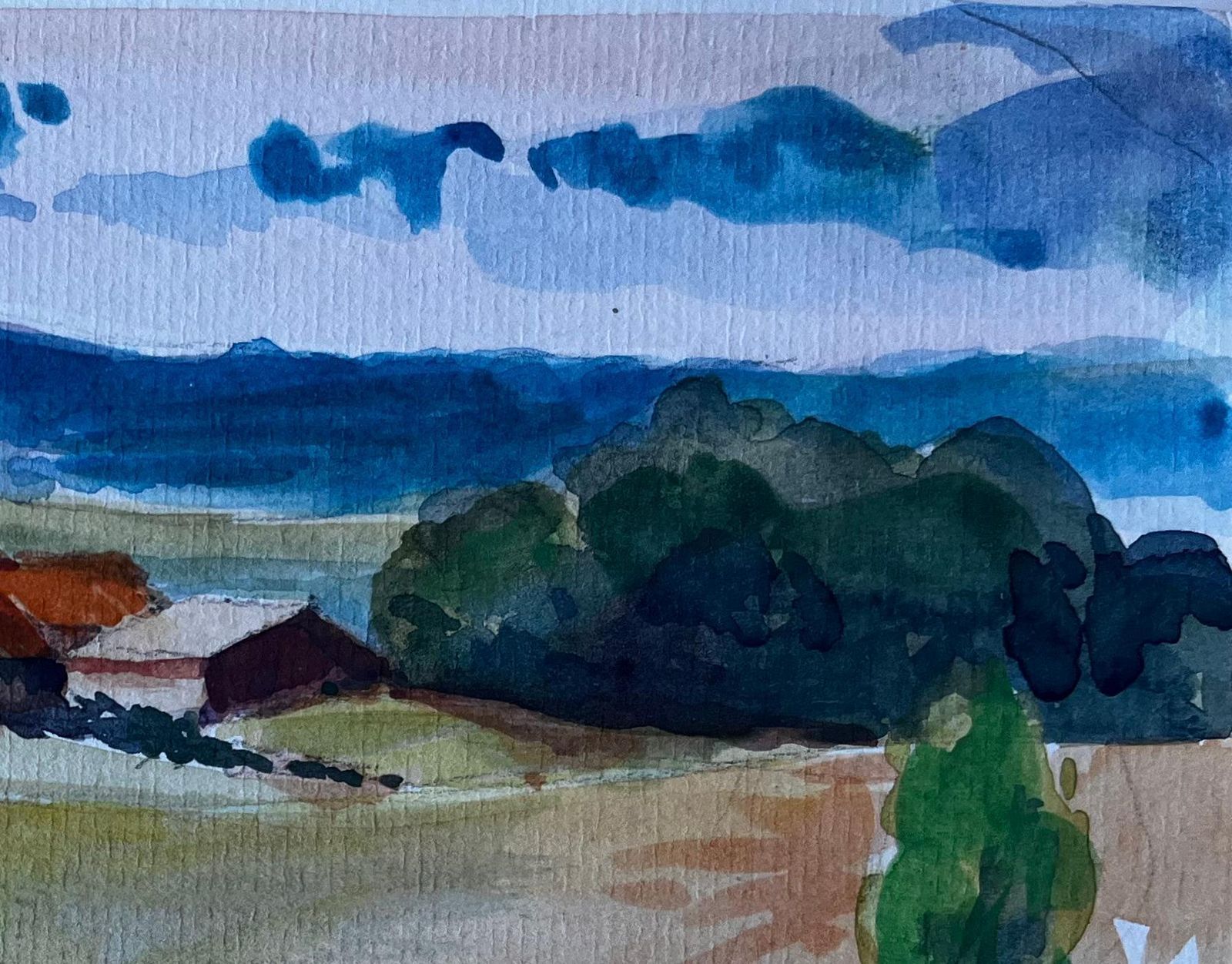 Pierre Neveufrench Rural Landscape With Farmhouses Mid Century Watercolour By Pierre Neveu photo furniture