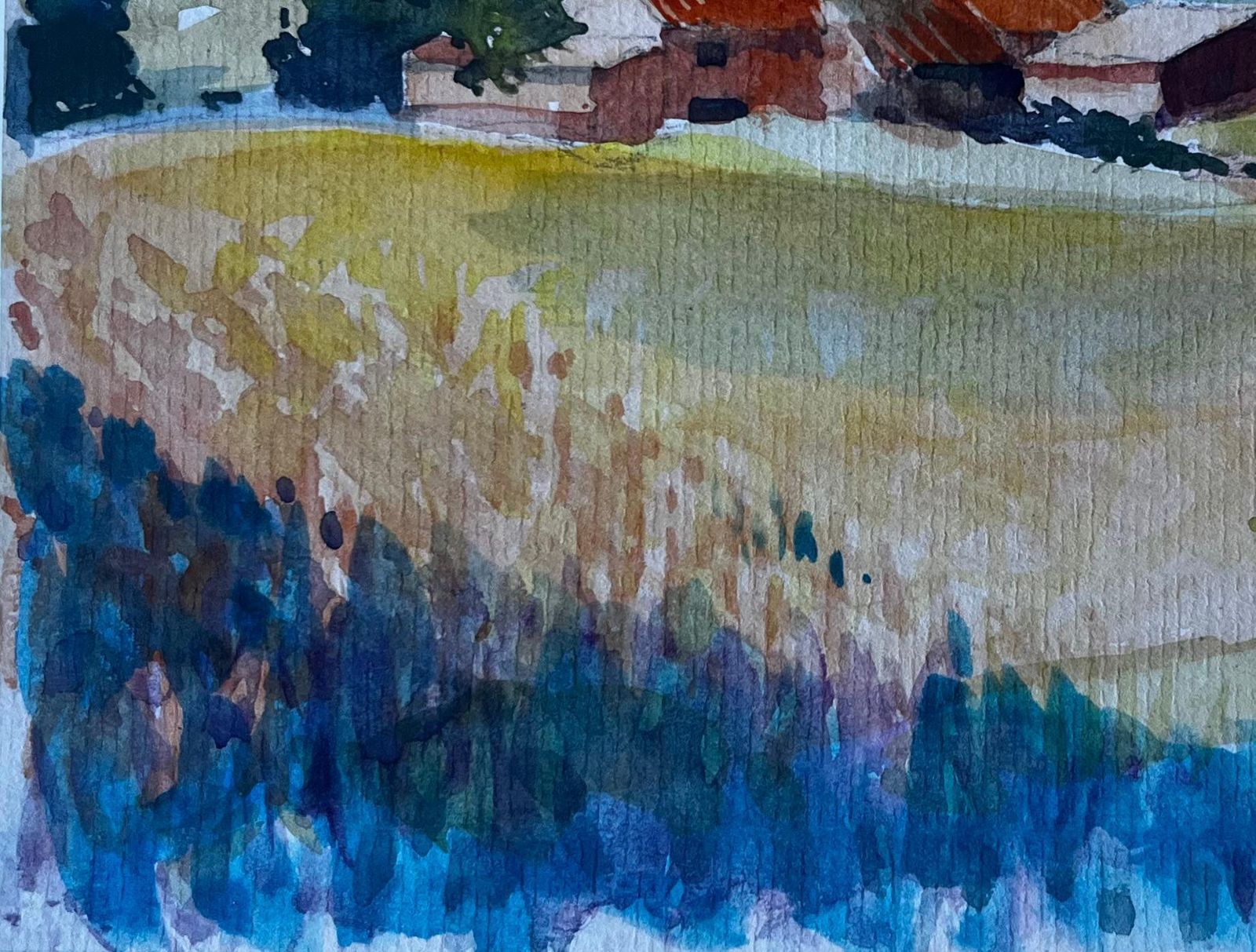 Pierre Neveufrench Rural Landscape With Farmhouses Mid Century Watercolour By Pierre Neveu photo vinterior