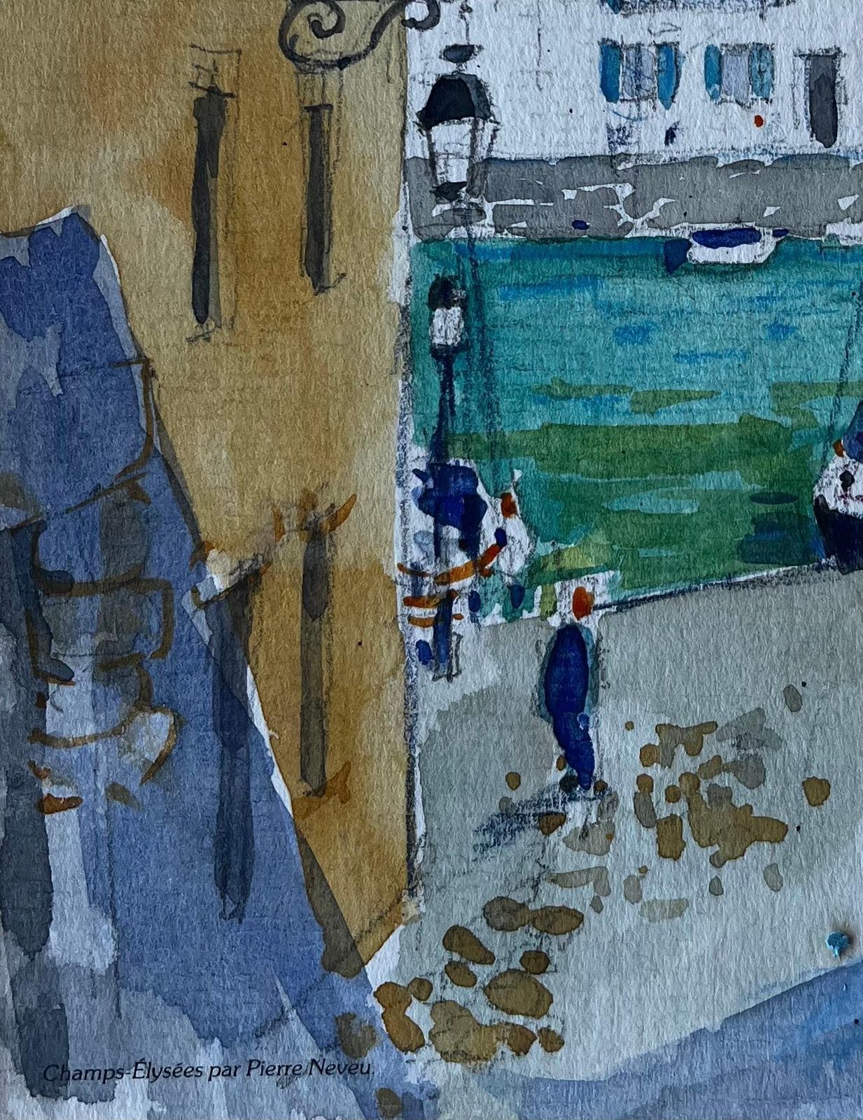 Pierre Neveuharbour Street Scene Brittany Coastal Village French Modernist Watercolour photo vinterior