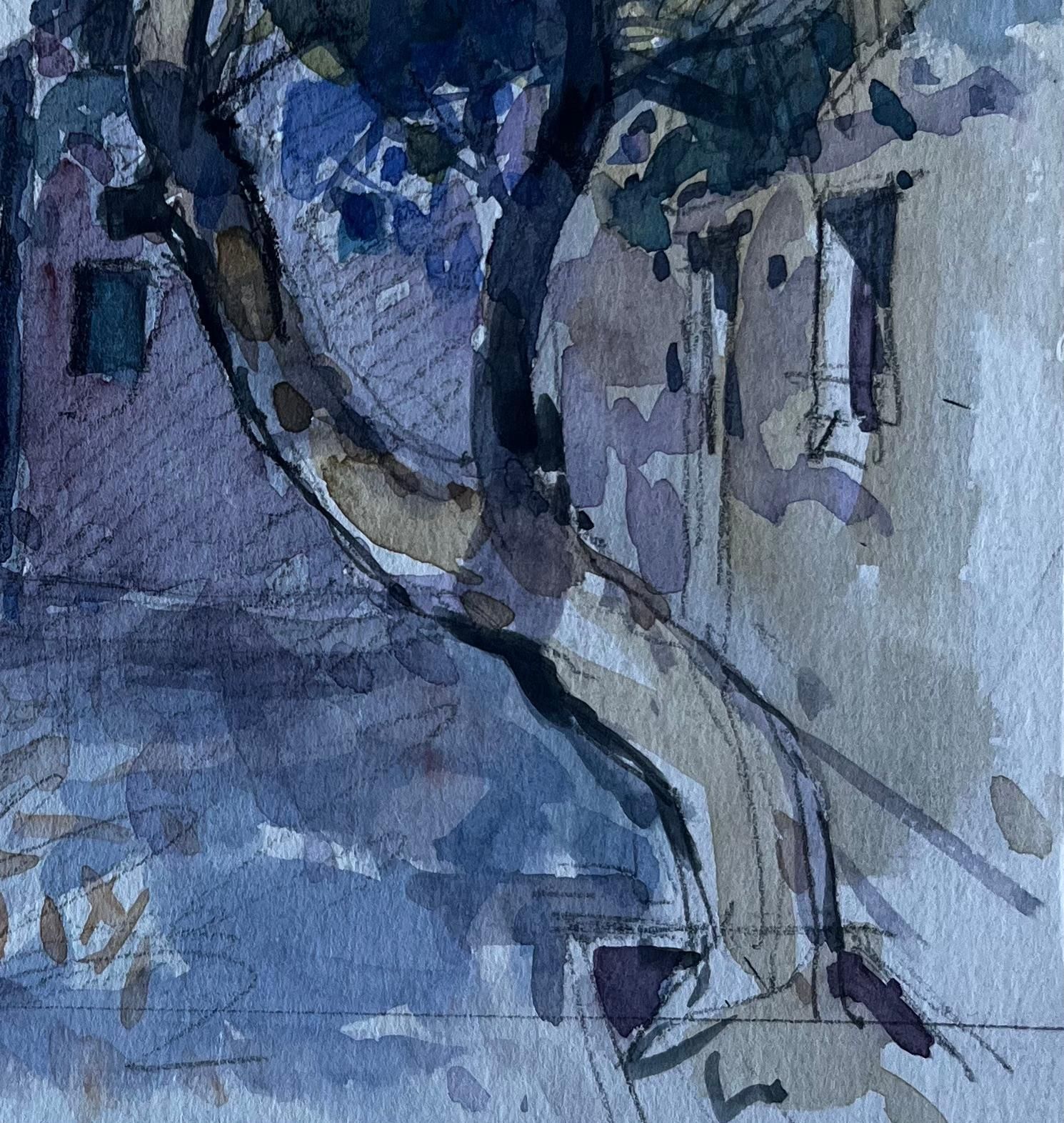 Pierre Neveufrench Village Street With Tree Shadows Mid Century Watercolour By Pierre Neveu photo 489.0