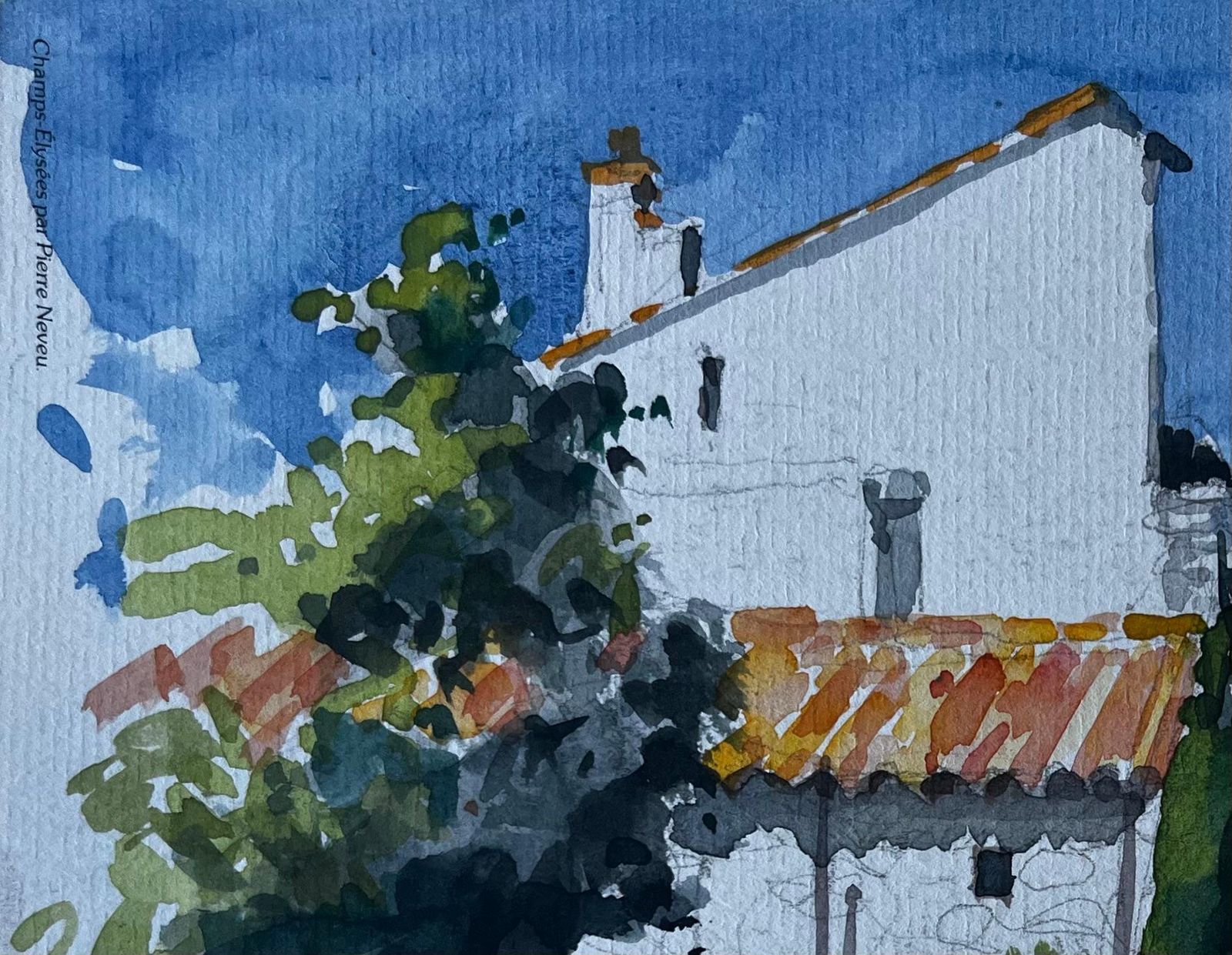 Pierre Neveusunlit Village Houses With Terracotta Roofs French Modernist Watercolour photo for sale