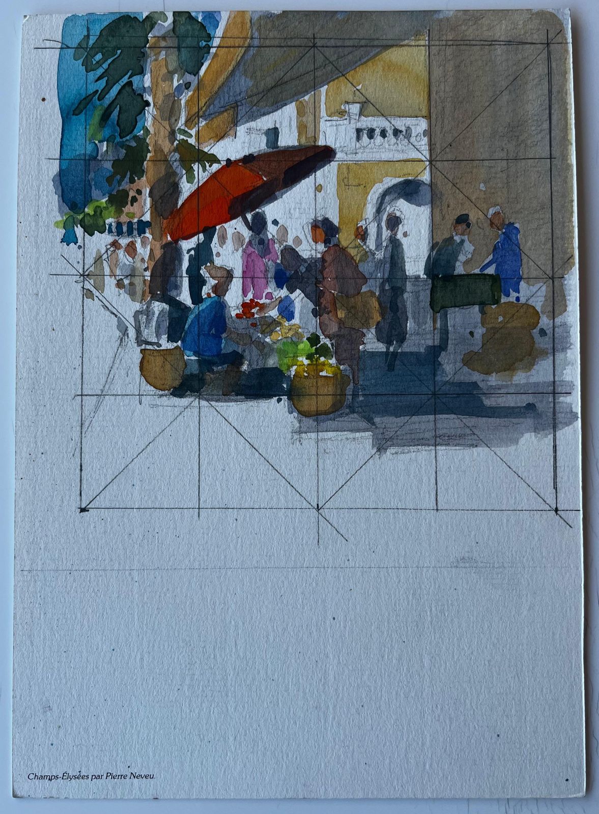 Pierre Neveuparis Street Market Scene French Modernist Watercolour By Pierre Neveu photo furniture