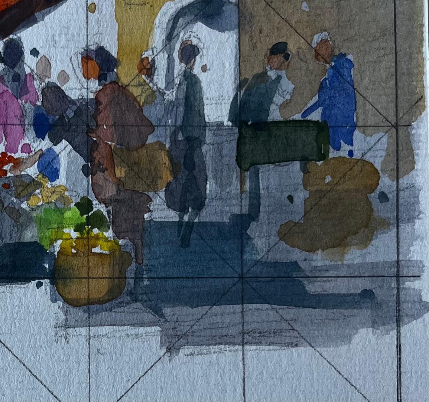 Pierre Neveuparis Street Market Scene French Modernist Watercolour By Pierre Neveu photo 575.0