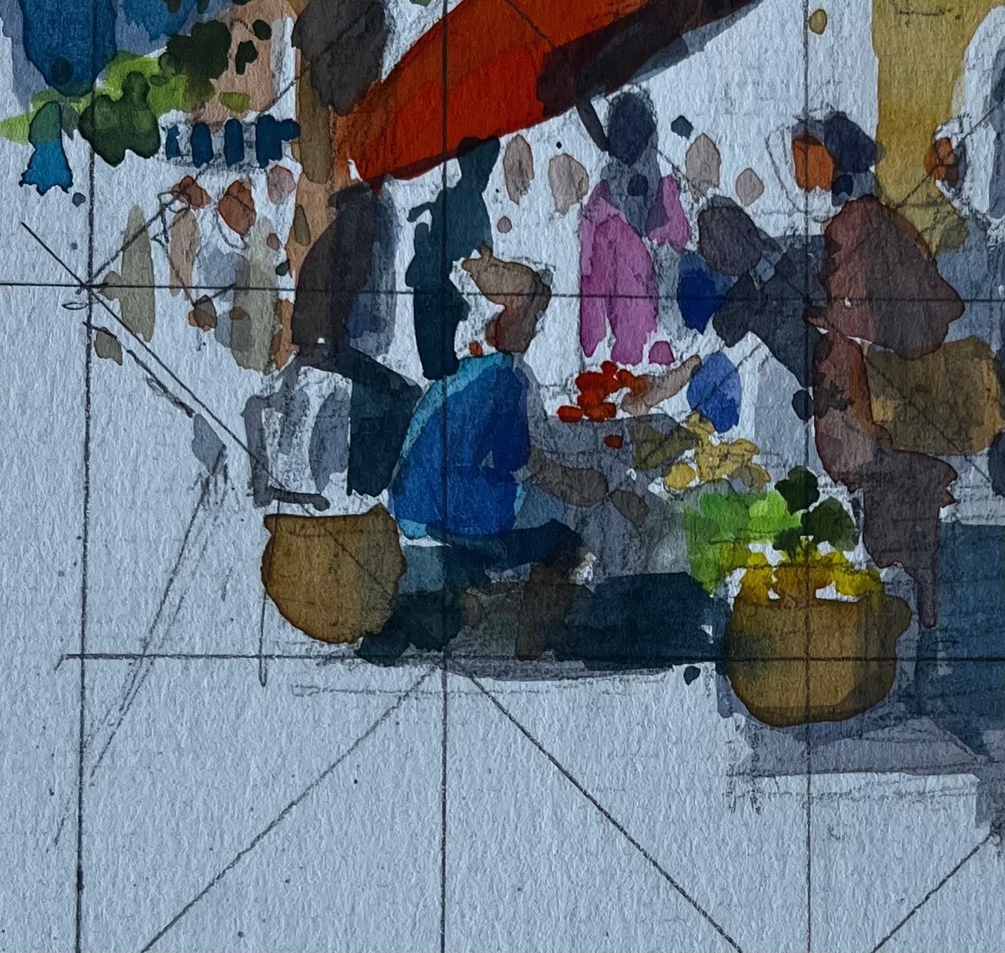 Pierre Neveuparis Street Market Scene French Modernist Watercolour By Pierre Neveu photo vinterior