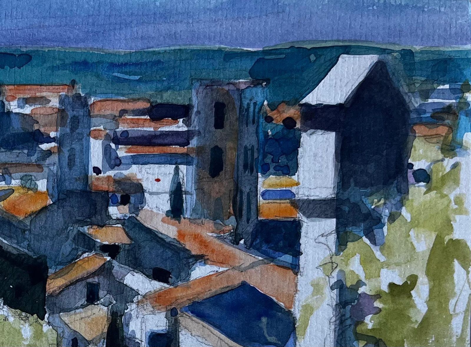Pierre Neveufrench Hilltop View Of Forcalquier Mid Century Watercolour Landscape photo for sale