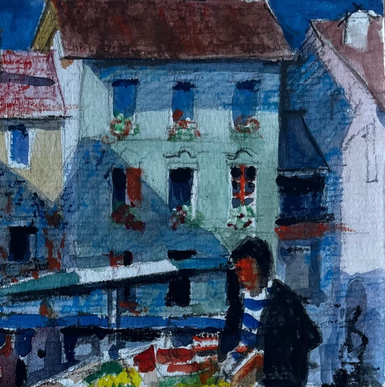 Pierre Neveufrench Market Scene With Fruit Stalls Mid Century Watercolour By Pierre Neveu photo 510.0
