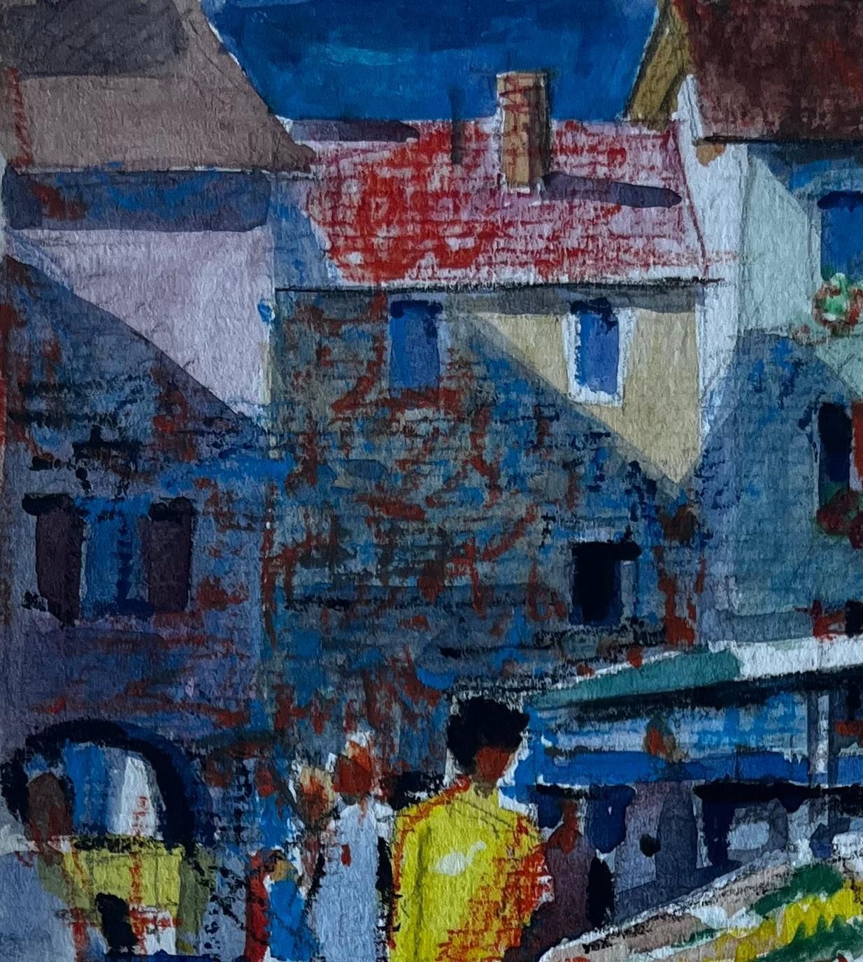 Pierre Neveufrench Market Scene With Fruit Stalls Mid Century Watercolour By Pierre Neveu photo vinterior