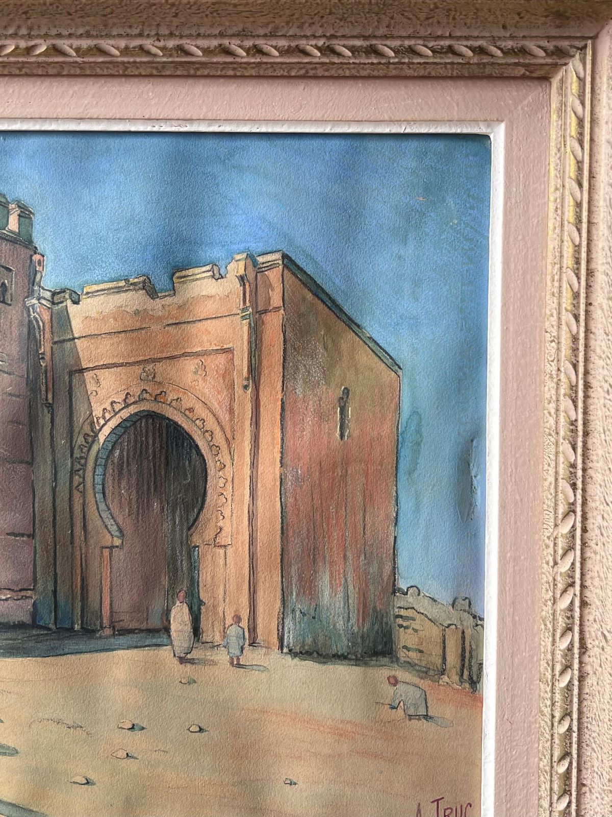 Antique Frenchantique French Orientalist Signed Painting North African City Gates & Figure photo Art