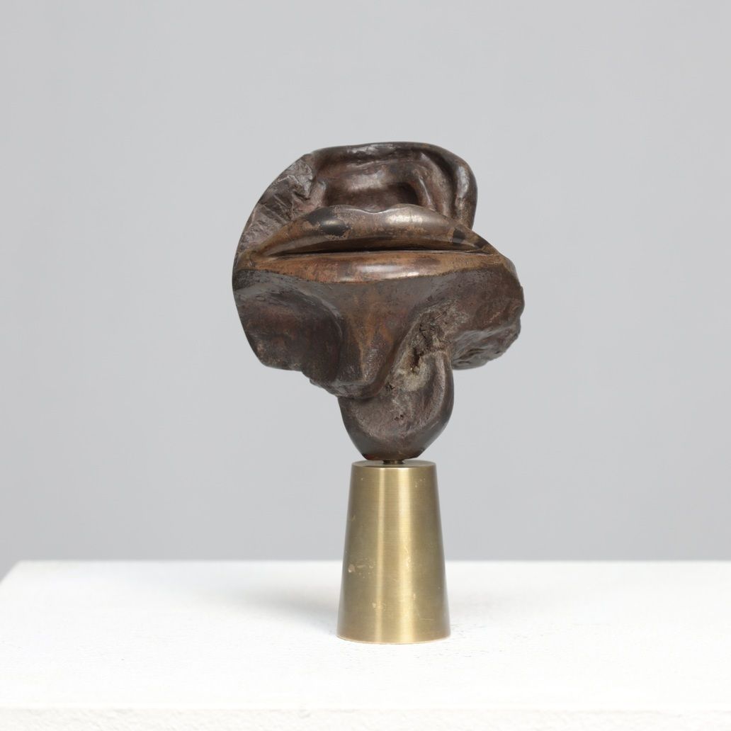 Mia Moreaux. “Lips” Bronze Sculpture With Brass Base, Belgium, 1990s photo furniture