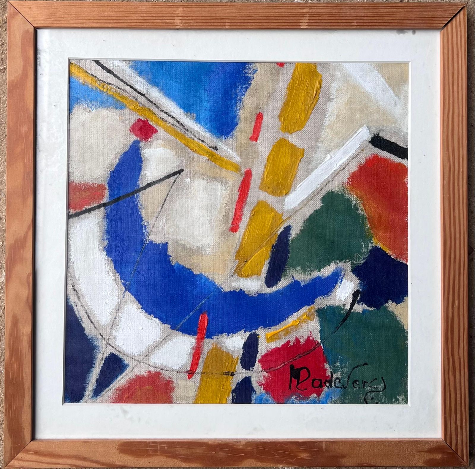 French Modernistmodern French Cubist Abstract Colourful Signed Oil Painting In Frame photo furniture