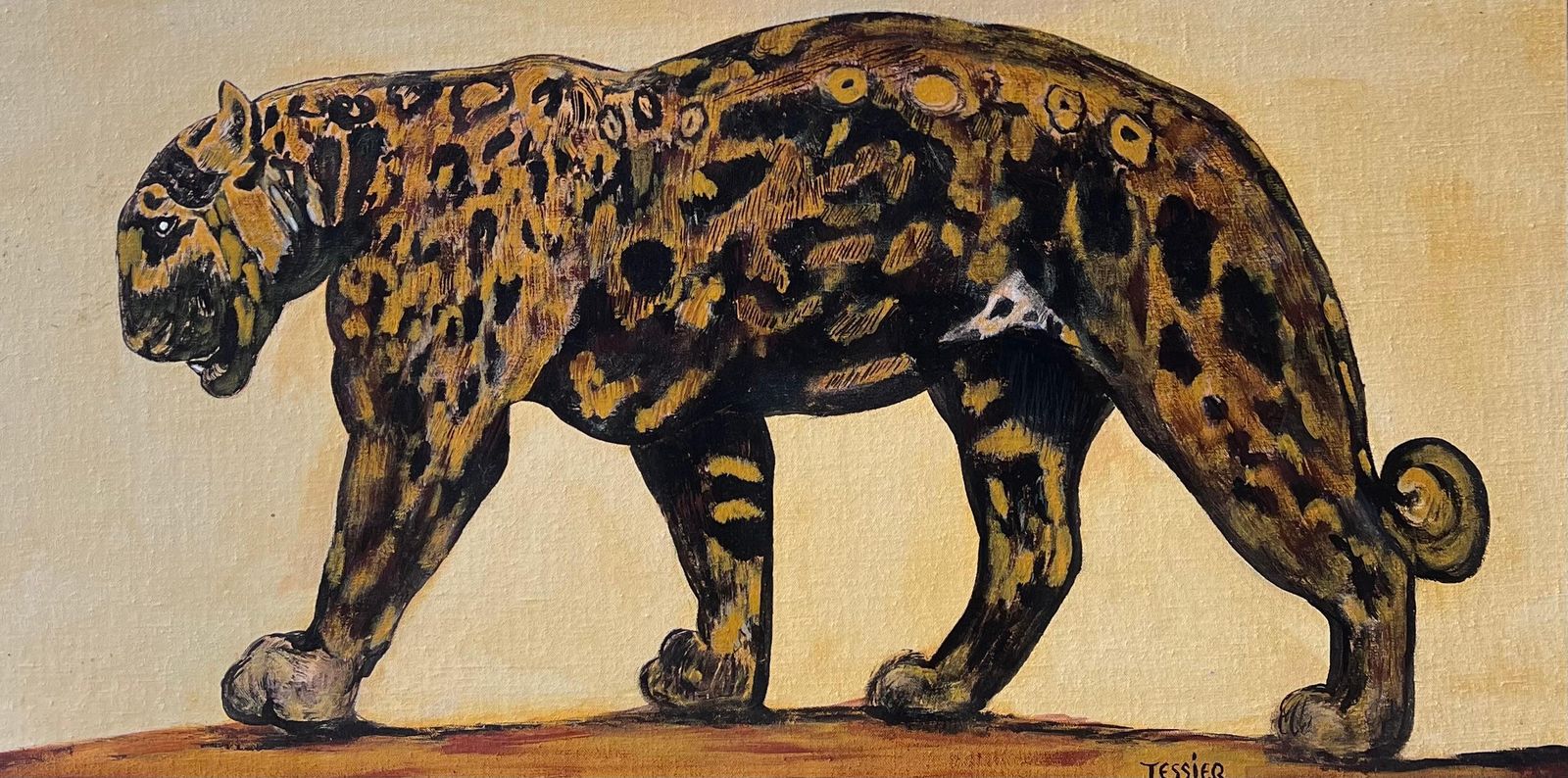 Tessierthe Jaguar Cat Contemporary French Signed Oil Painting