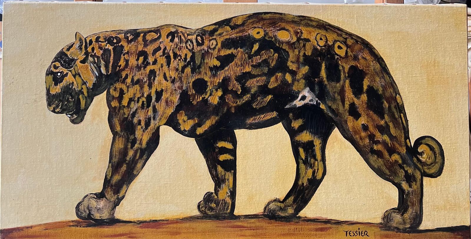 Tessierthe Jaguar Cat Contemporary French Signed Oil Painting photo furniture
