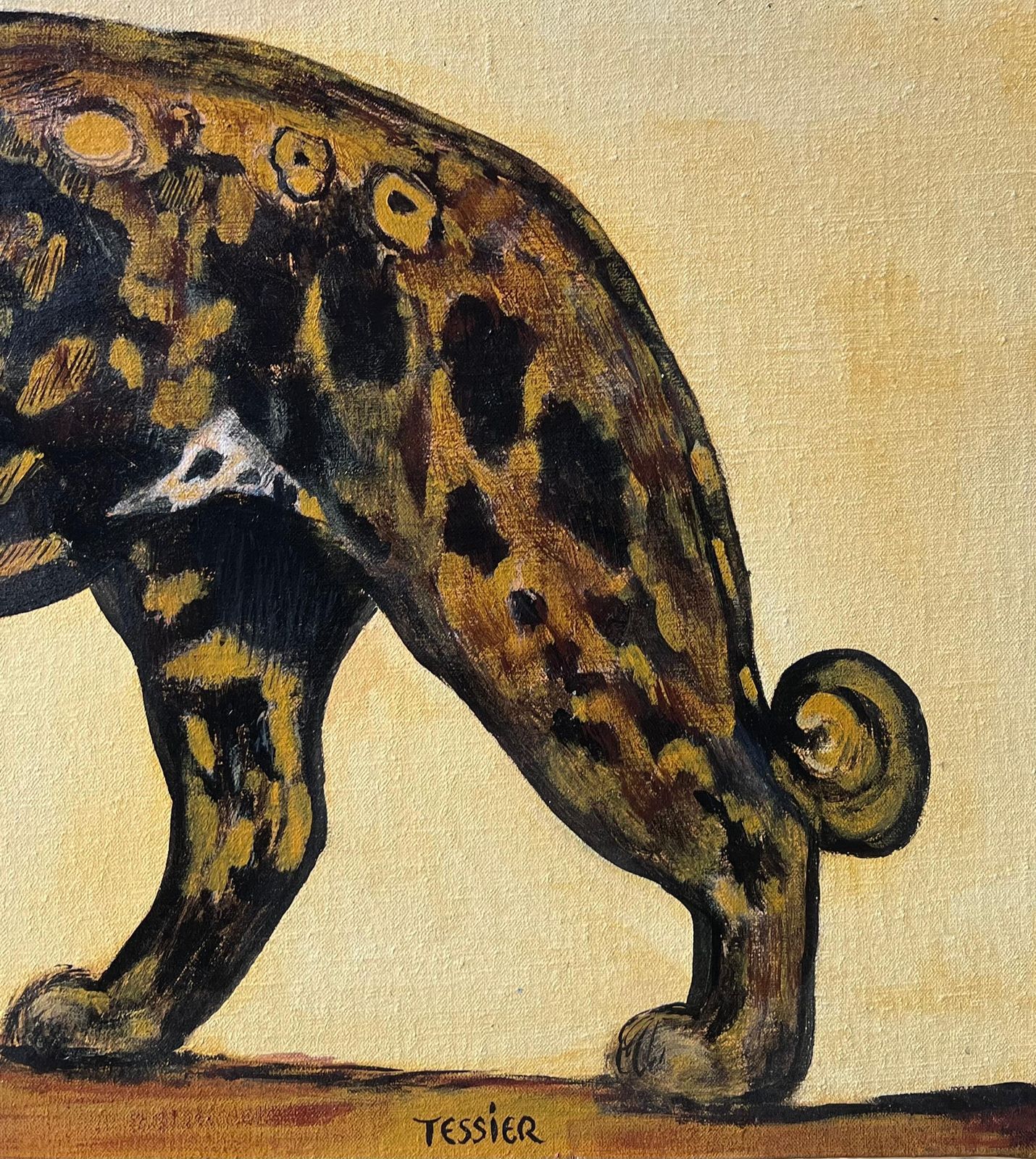Tessierthe Jaguar Cat Contemporary French Signed Oil Painting photo for sale