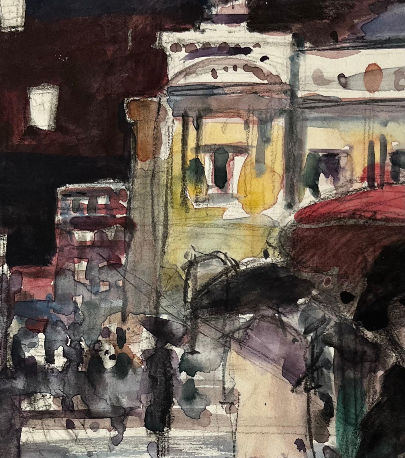 Pierre Neveuparis Street Watercolour Scene With Red Umbrella Attributed To Pierre Neveu photo buy