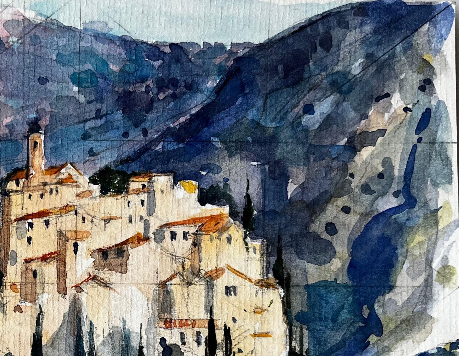 Pierre Neveuhilltop Village Of Peillon In The Alpes Maritimes Provence French Watercolour photo for sale
