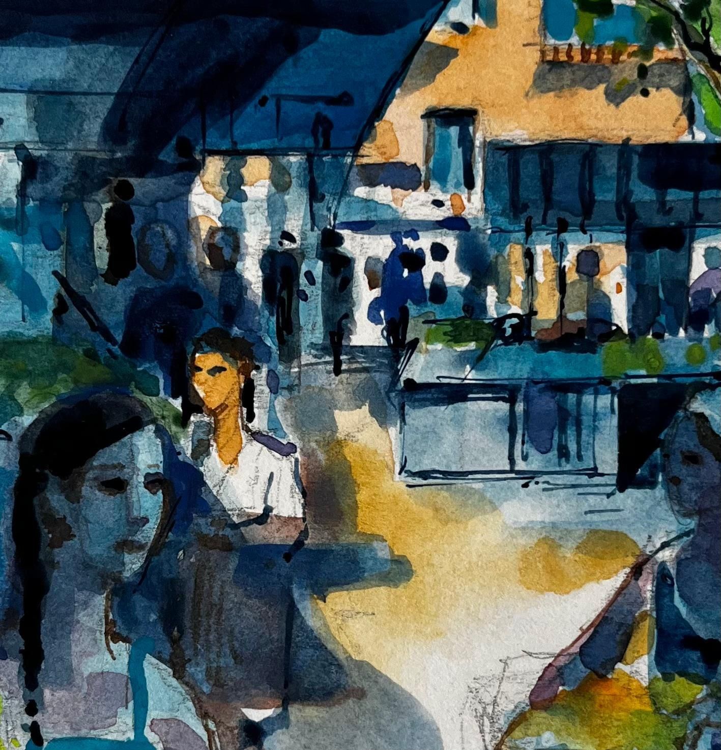 Pierre Neveufrench Market Scene With Figures By Pierre Neveu Mediterranean Watercolour photo buy