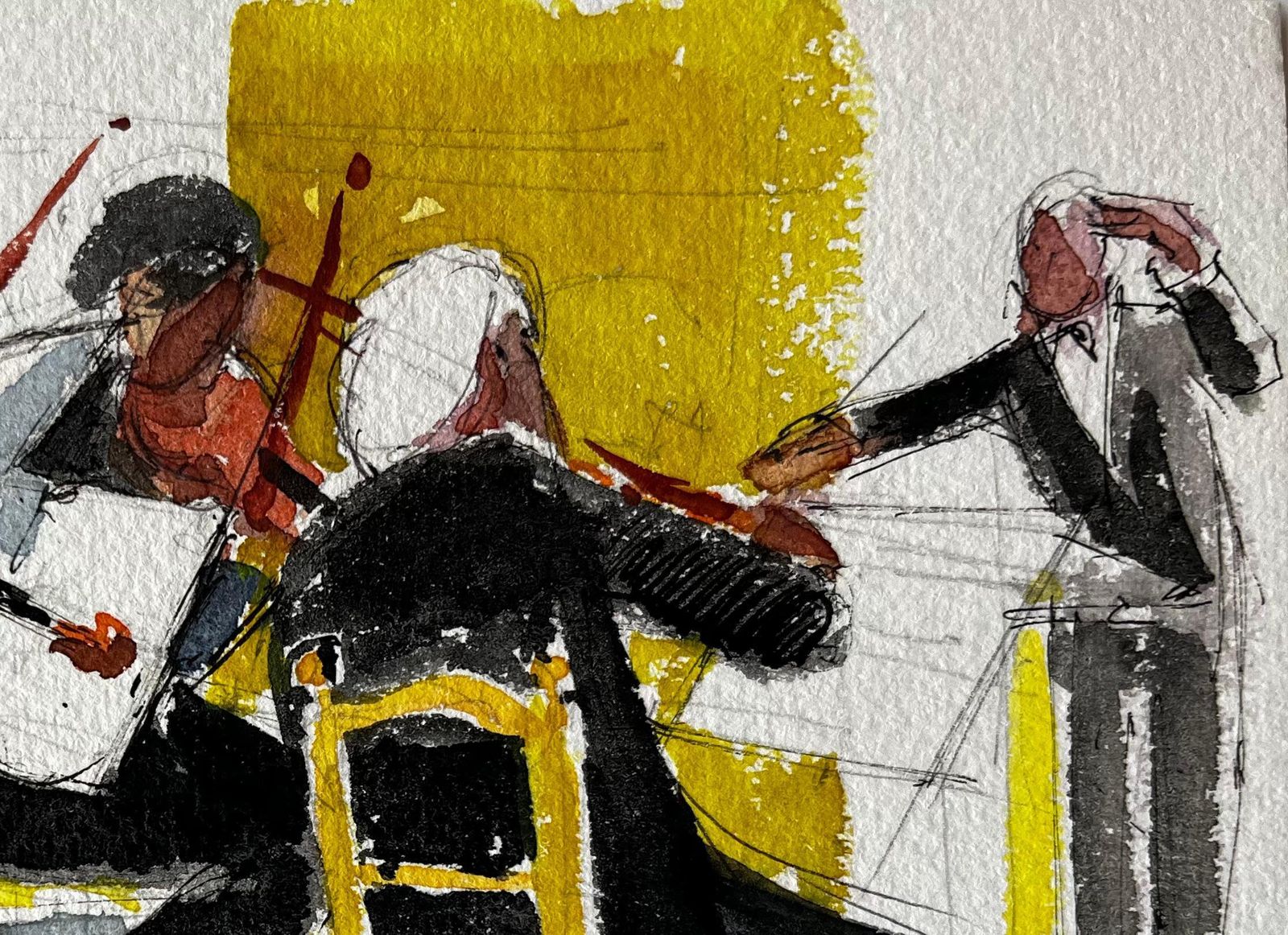 Pierre Neveuthe Orchestra Musicians Performing Violin Ensemble Scene Watercolour Painting photo Art
