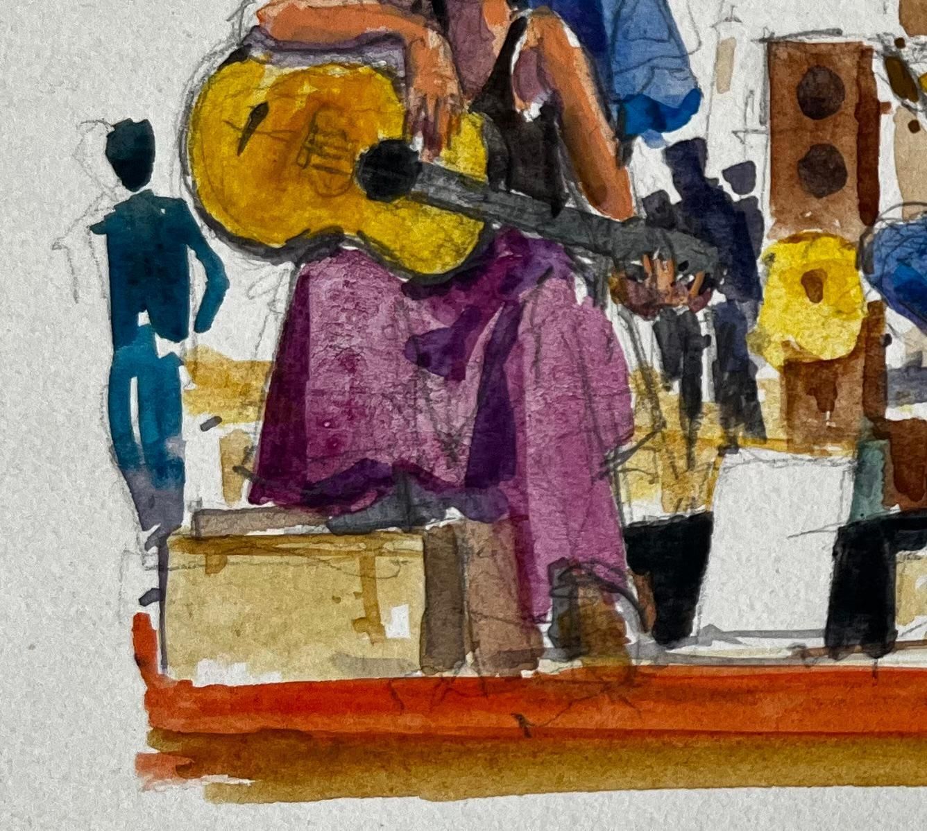 Pierre Neveustreet Musicians Performing In Summer French Watercolour Painting photo vinterior