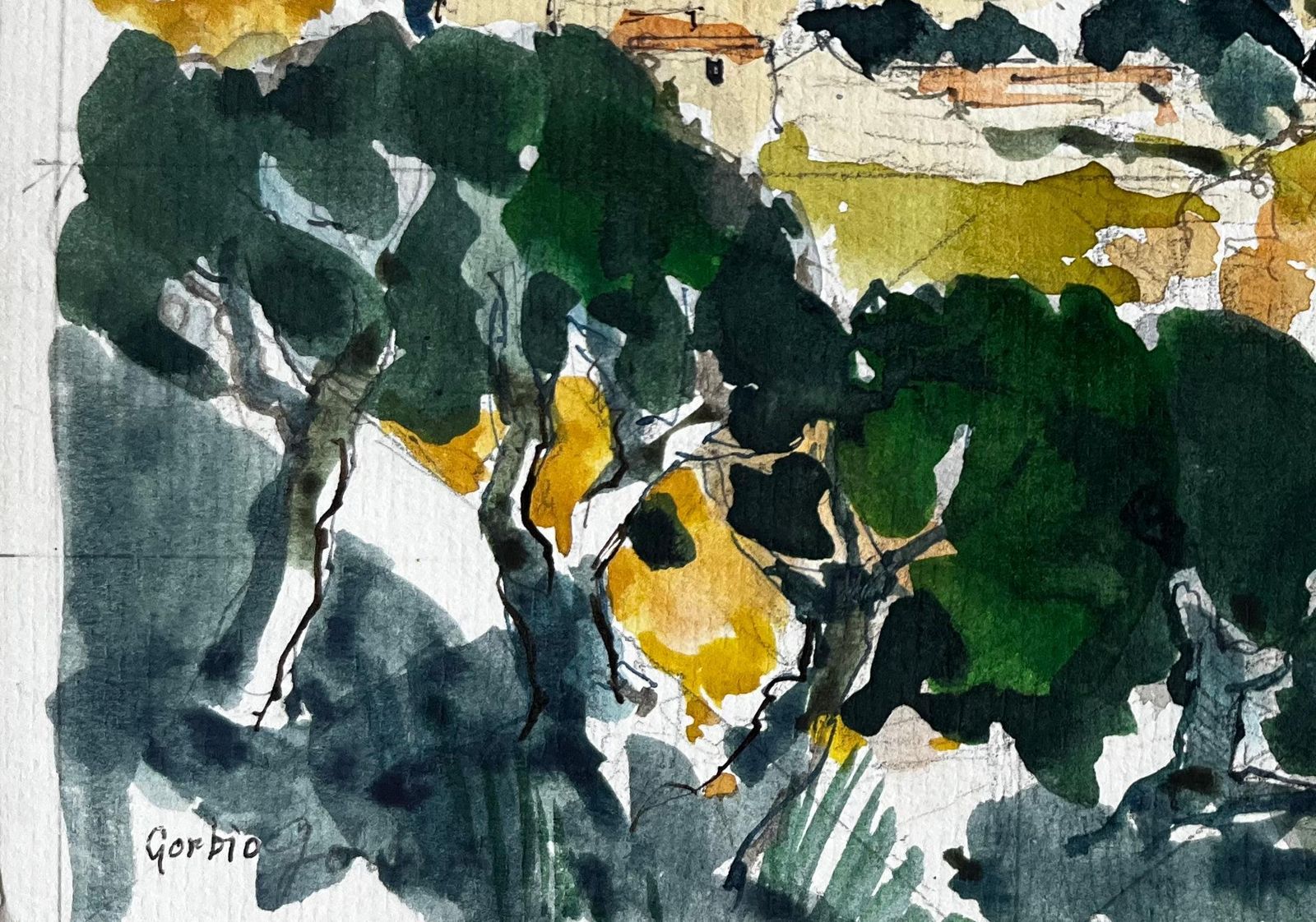 Pierre Neveugorbio Hilltop Village With Cypress Trees And Mediterranean Light Watercolour photo vinterior