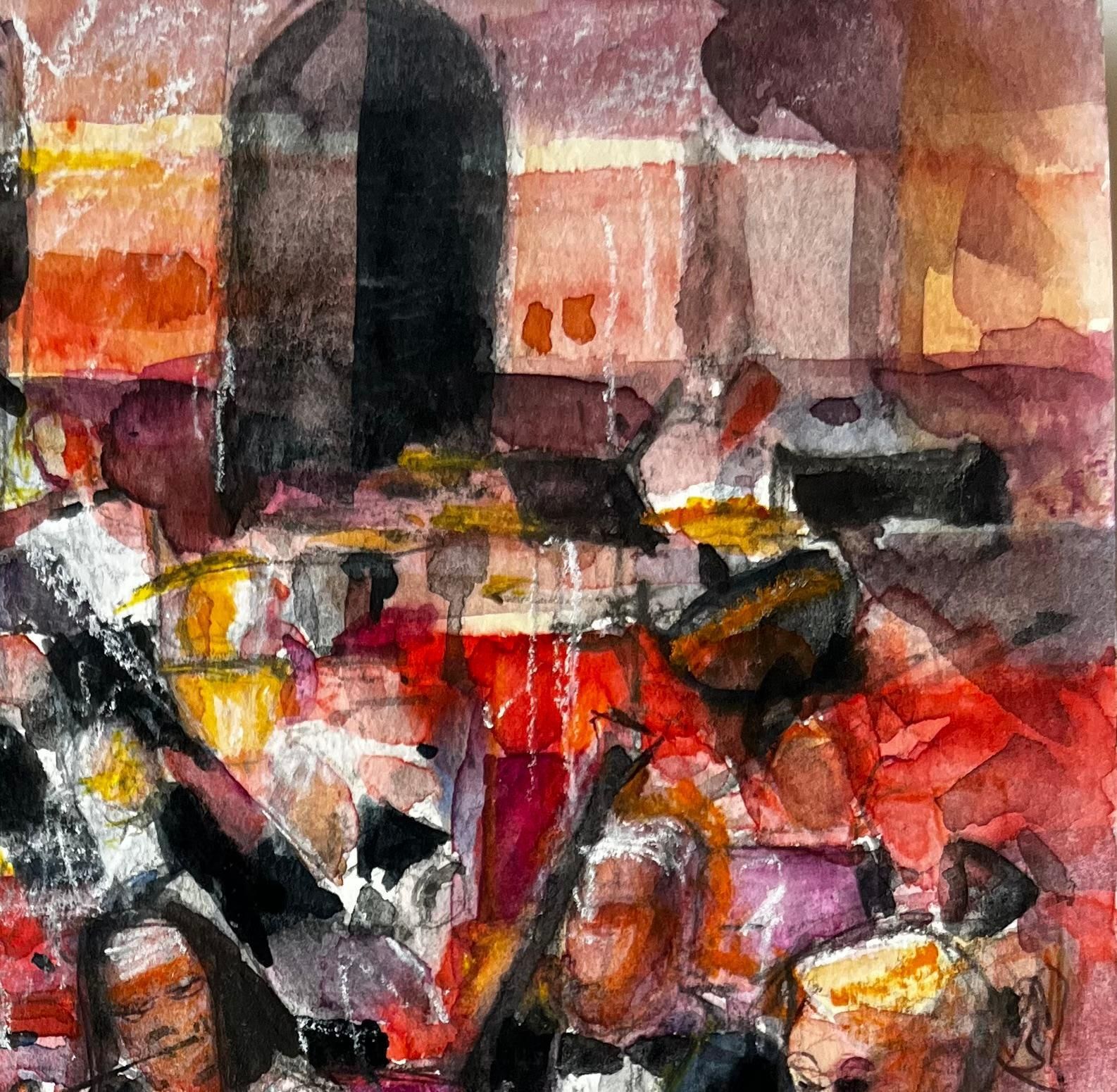 Pierre Neveuvibrant Orchestra Performance Scene By Pierre Neveu French Watercolour Painting photo for sale