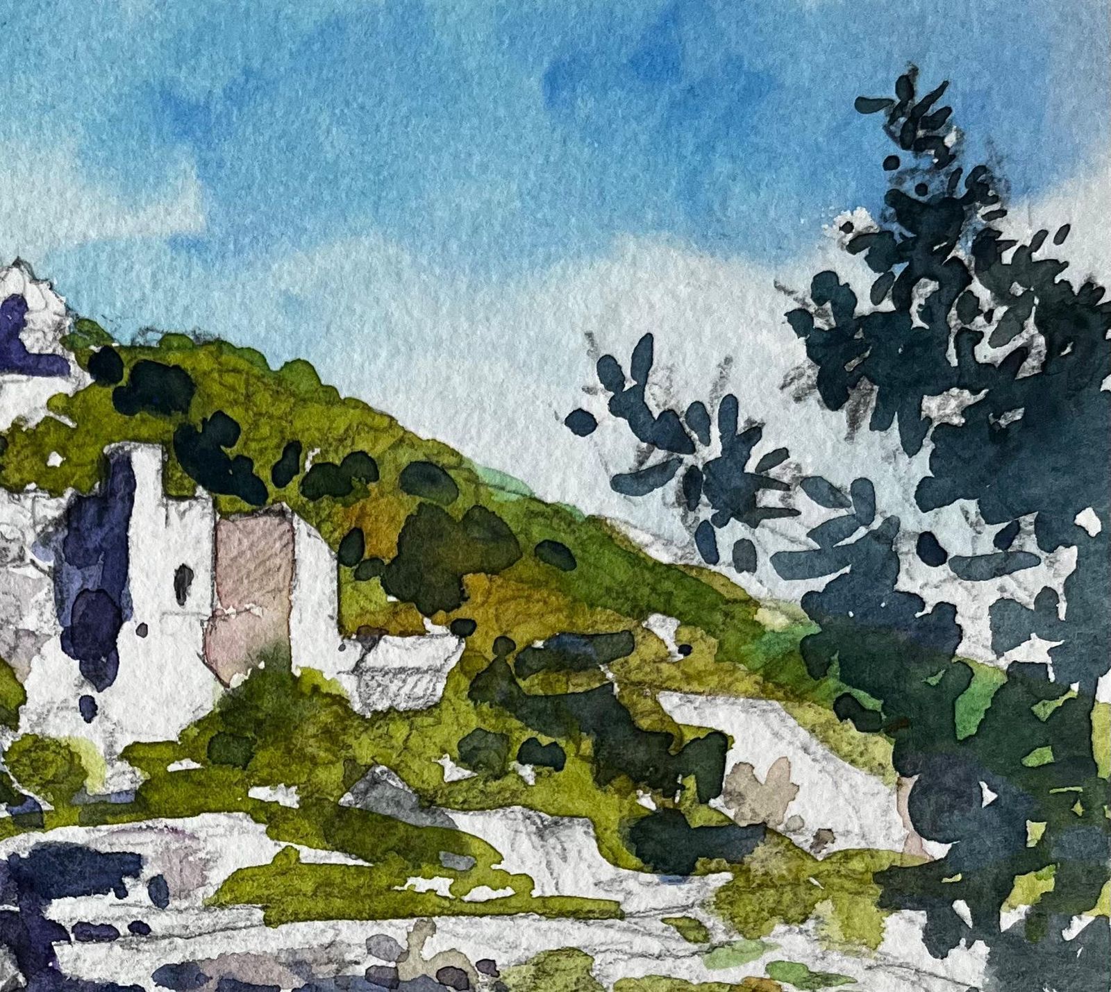 Pierre Neveula Fontaine De Vaucluse Hillside Village French Landscape Watercolour Painting photo Art