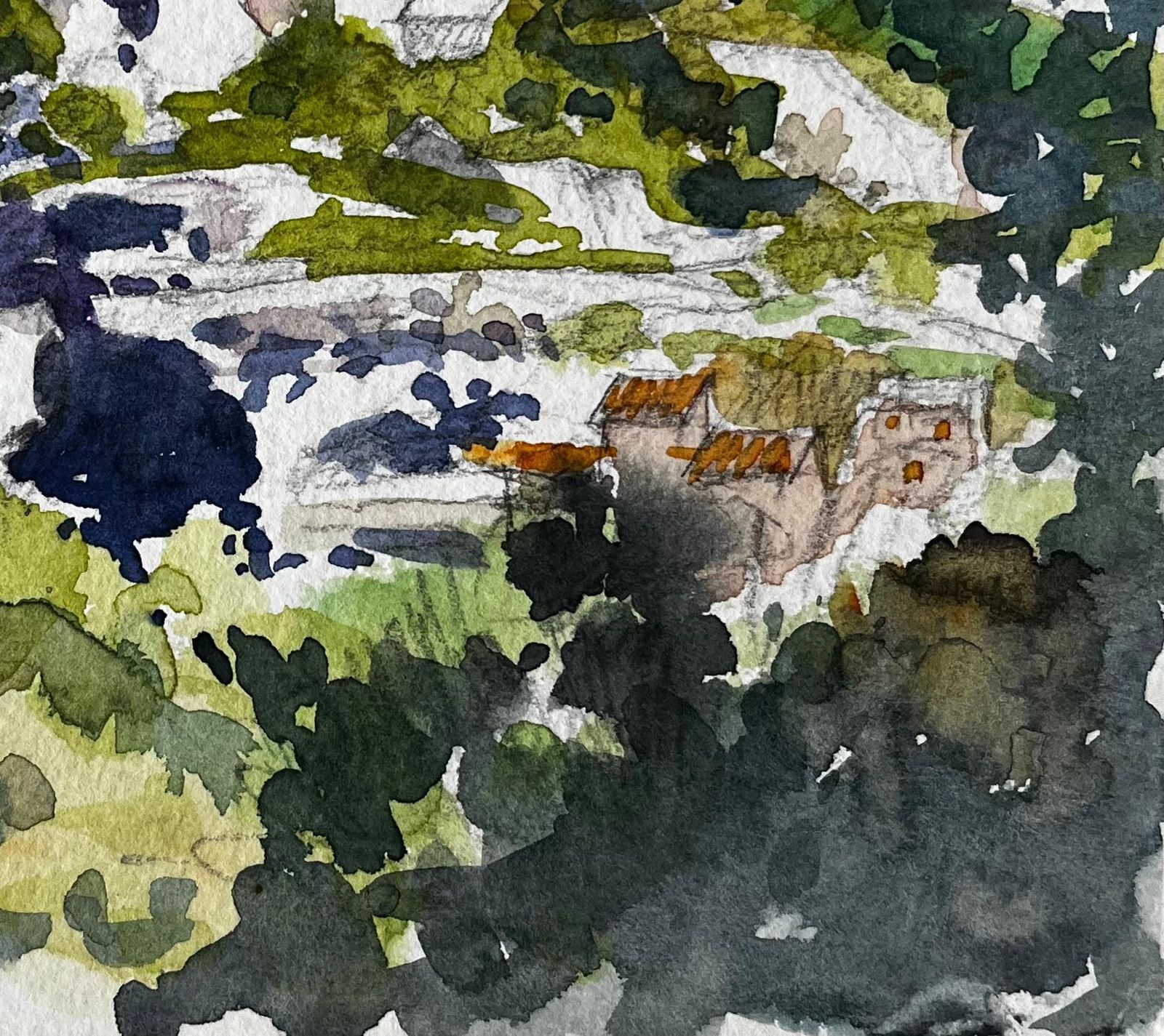 Pierre Neveula Fontaine De Vaucluse Hillside Village French Landscape Watercolour Painting photo 571.0